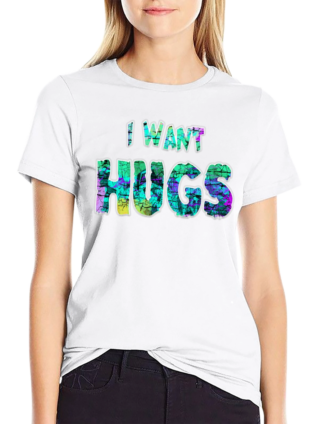 I Want Hugs Black Graphic T-Shirt