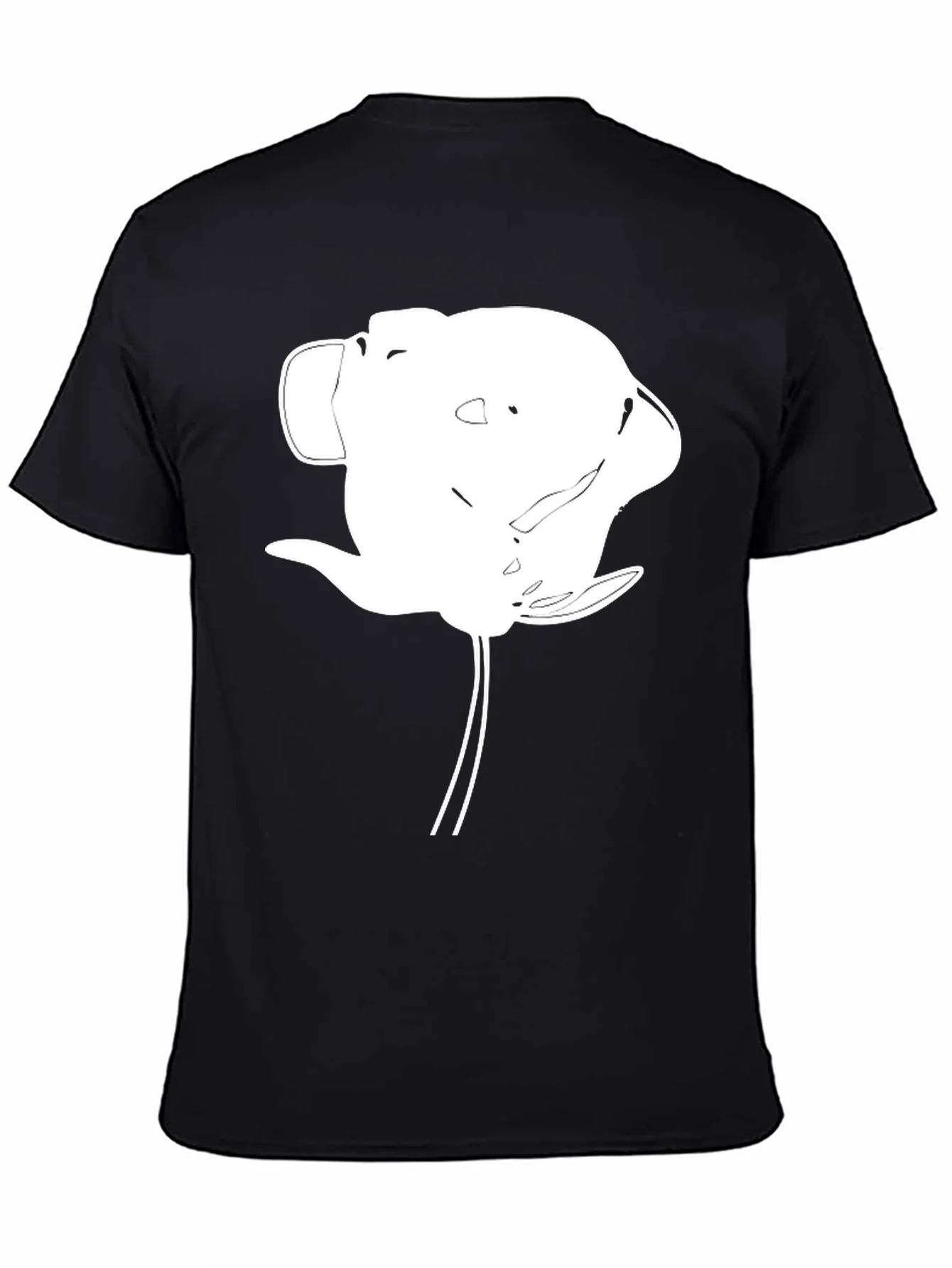 Abstract White Flower Graphic Black T-Shirt