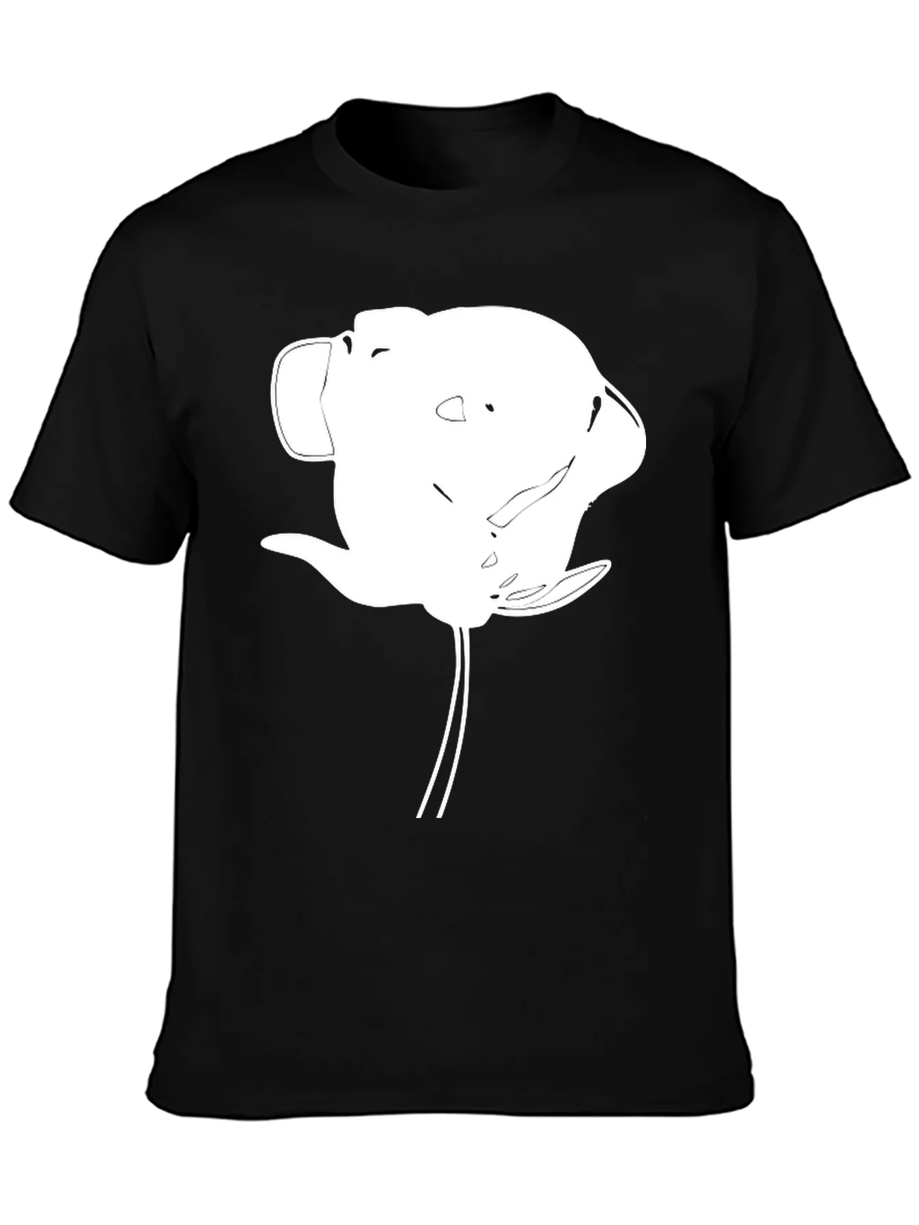 Abstract White Flower Graphic Black T-Shirt