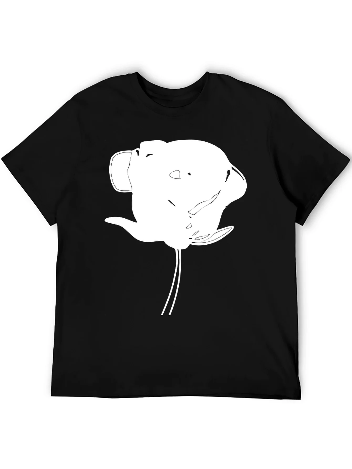 Abstract White Flower Graphic Black T-Shirt