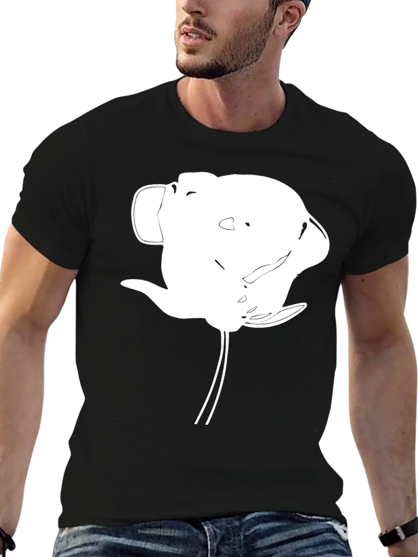 Abstract White Flower Graphic Black T-Shirt