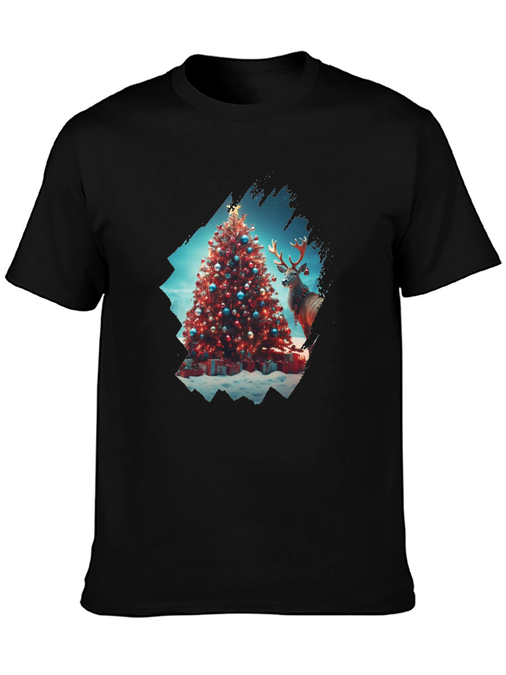 Festive Christmas Tree & Reindeer Graphic Tee