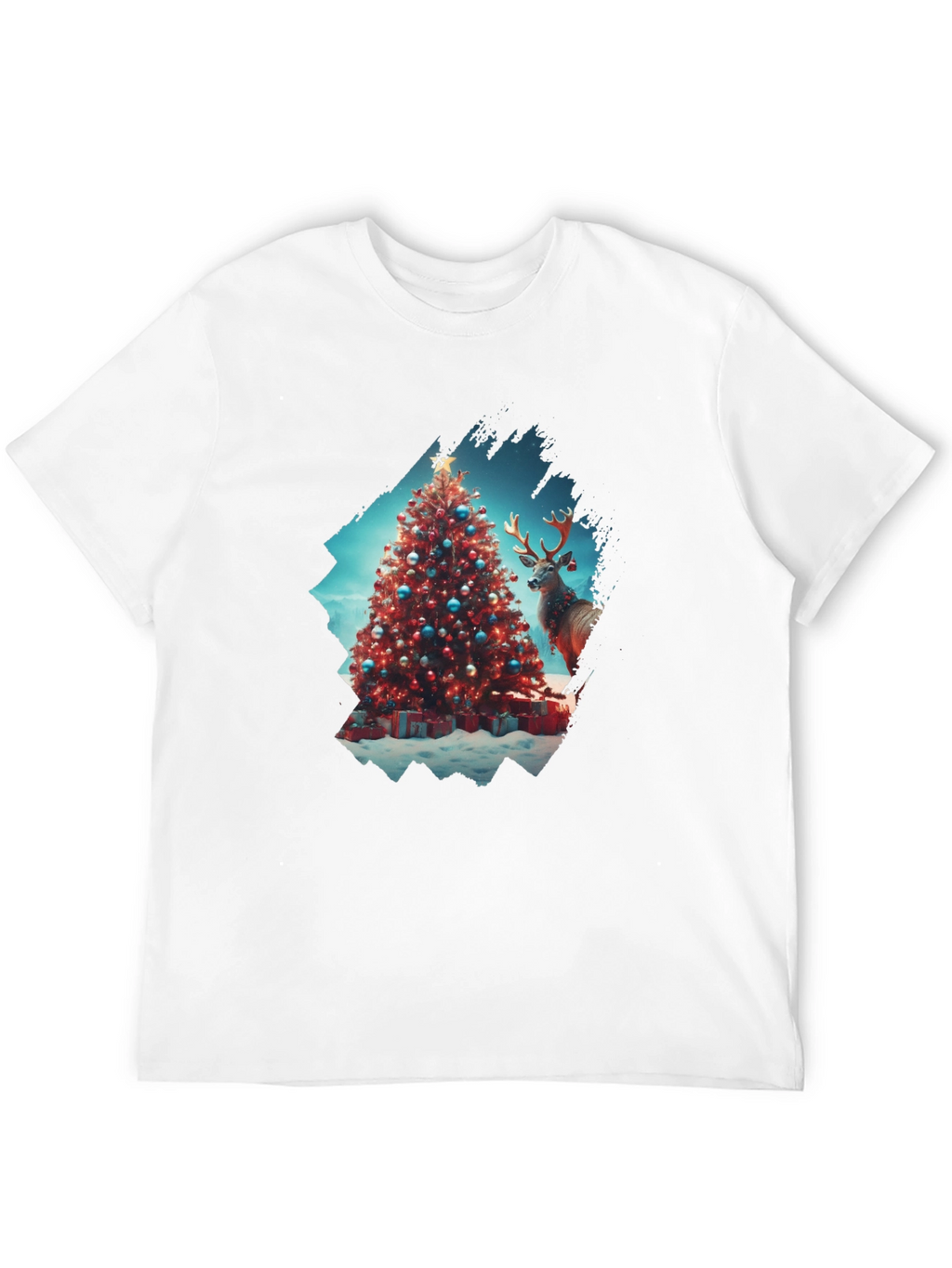 Festive Christmas Tree & Reindeer Graphic Tee