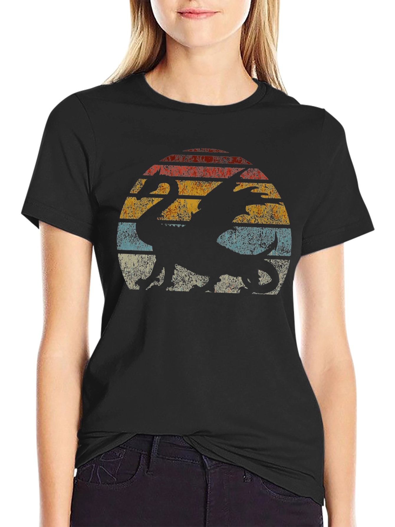 Retro Dragon Sunset Graphic T-Shirt - Vintage Style