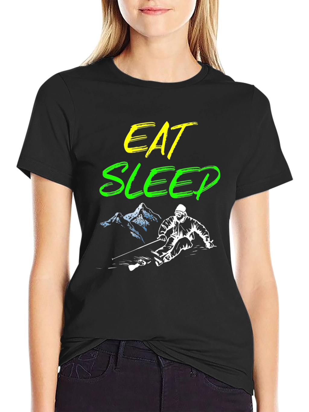 Eat Sleep Ski Black Graphic Tee