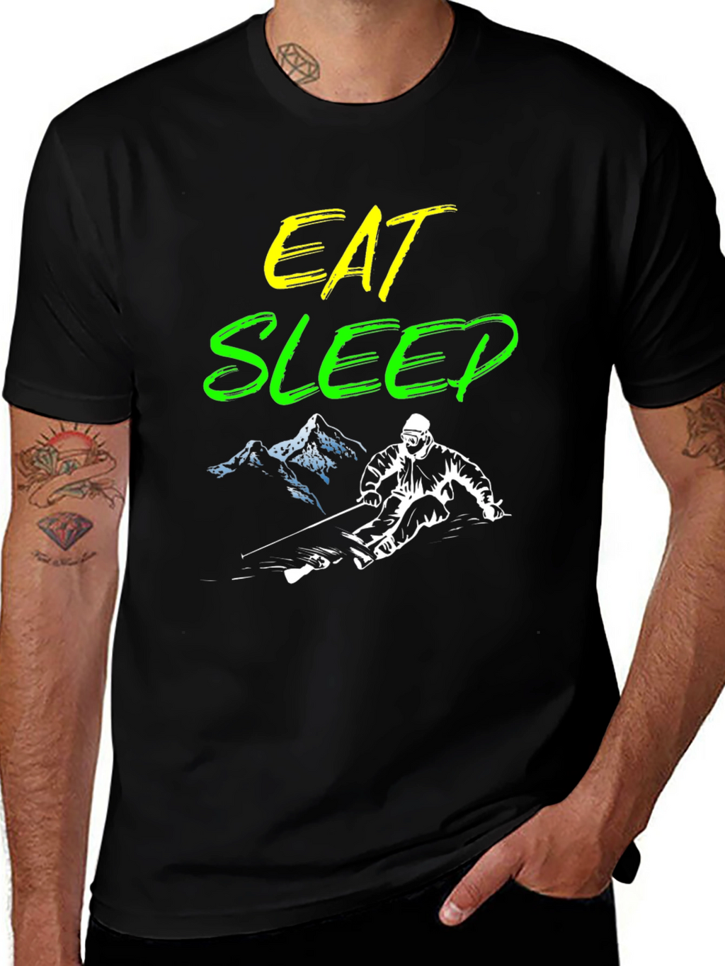 Eat Sleep Ski Black Graphic Tee