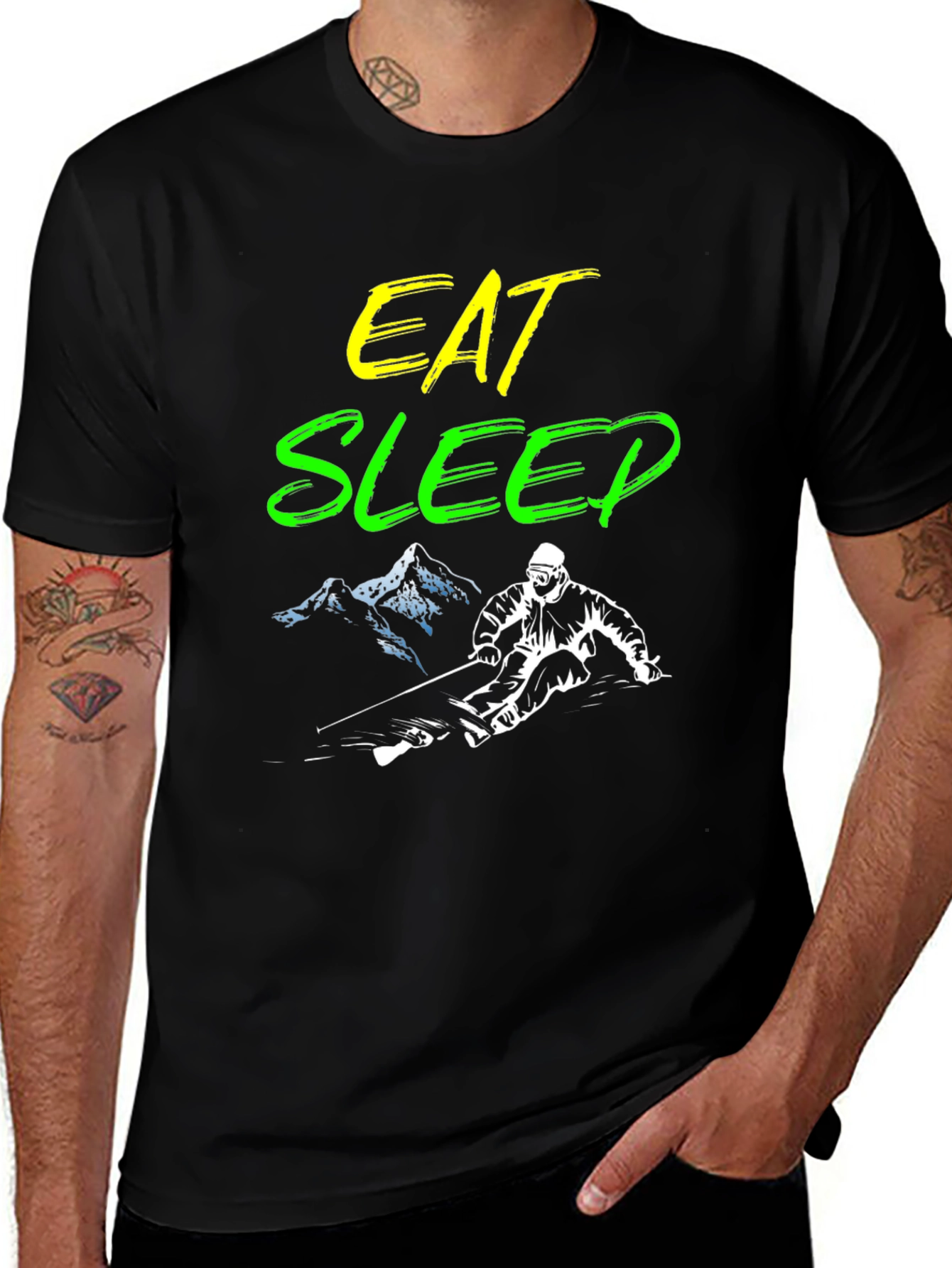 Eat Sleep Ski Black Graphic Tee
