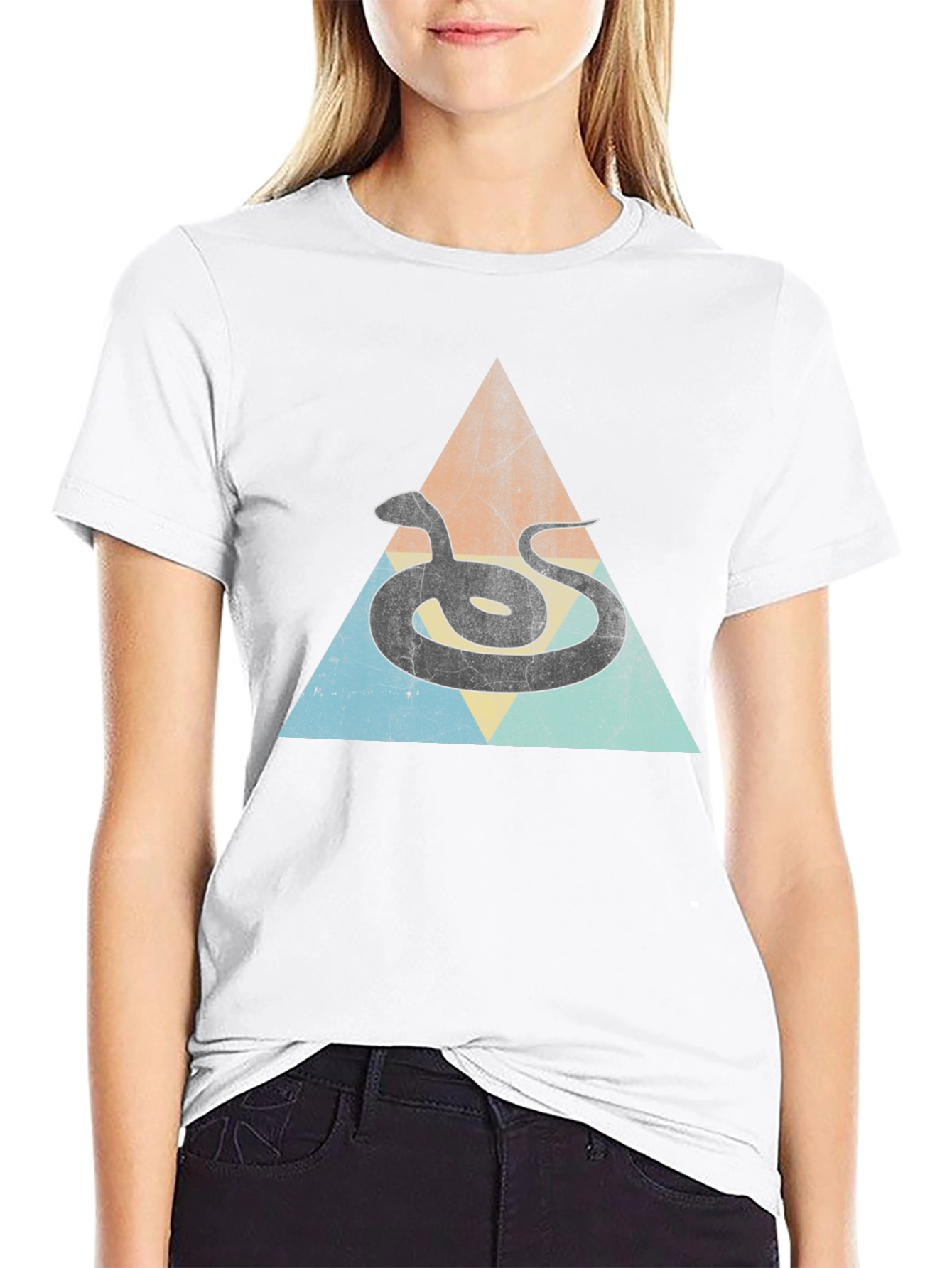 Retro Snake Triangle Graphic Tee - Unique Design