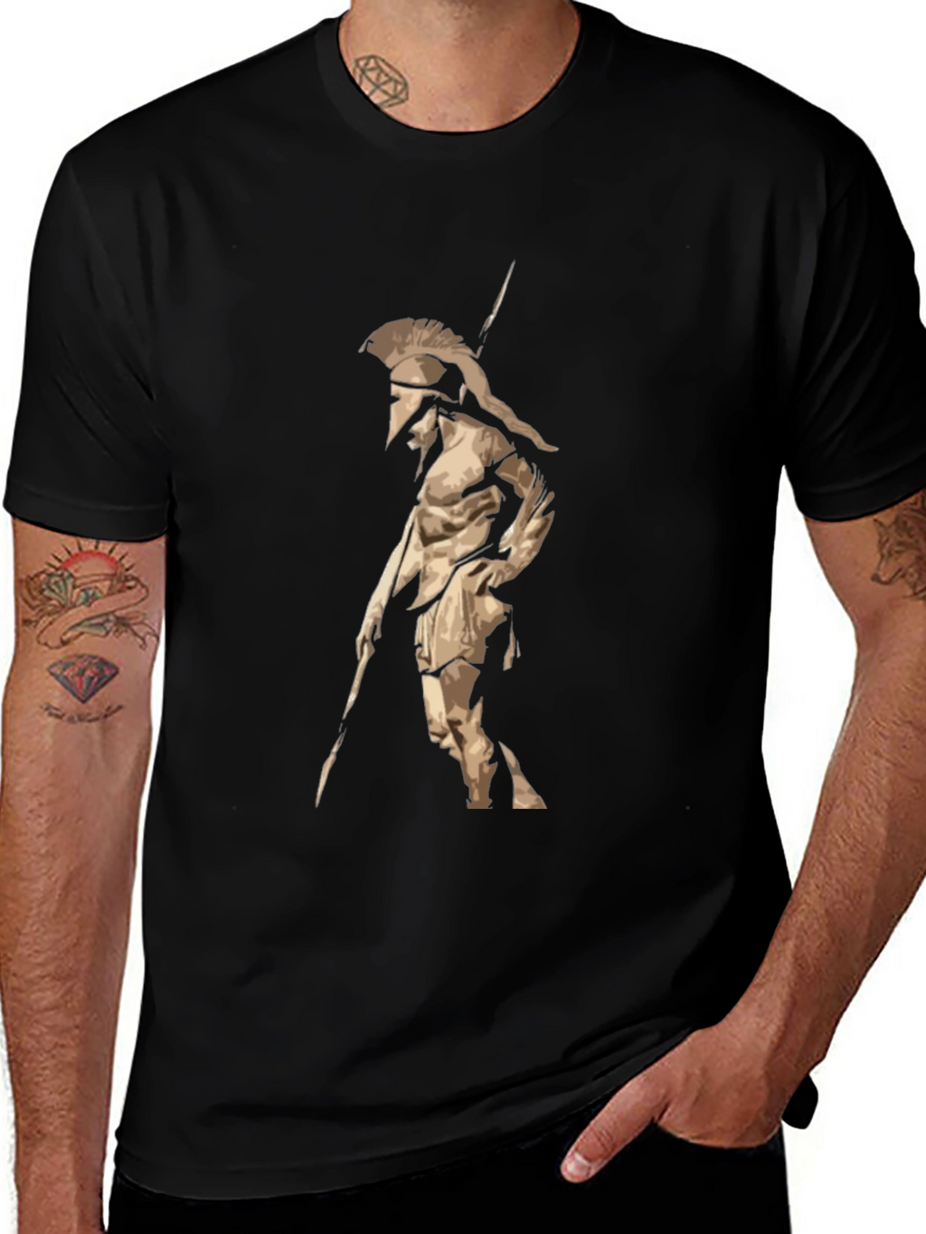Spartan Warrior Graphic T-Shirt - Black Cotton Tee