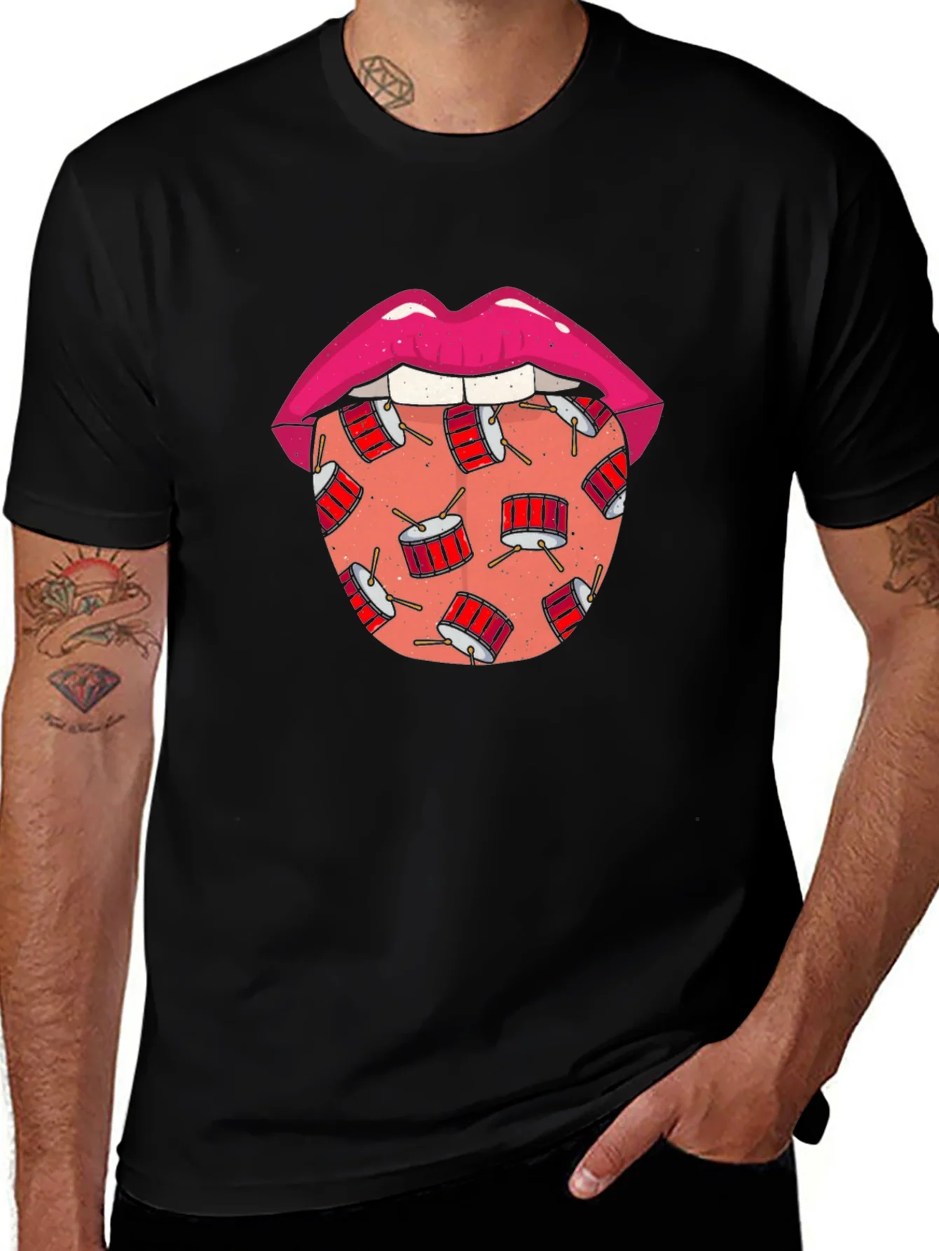 Drum Tongue Graphic T-Shirt - Black