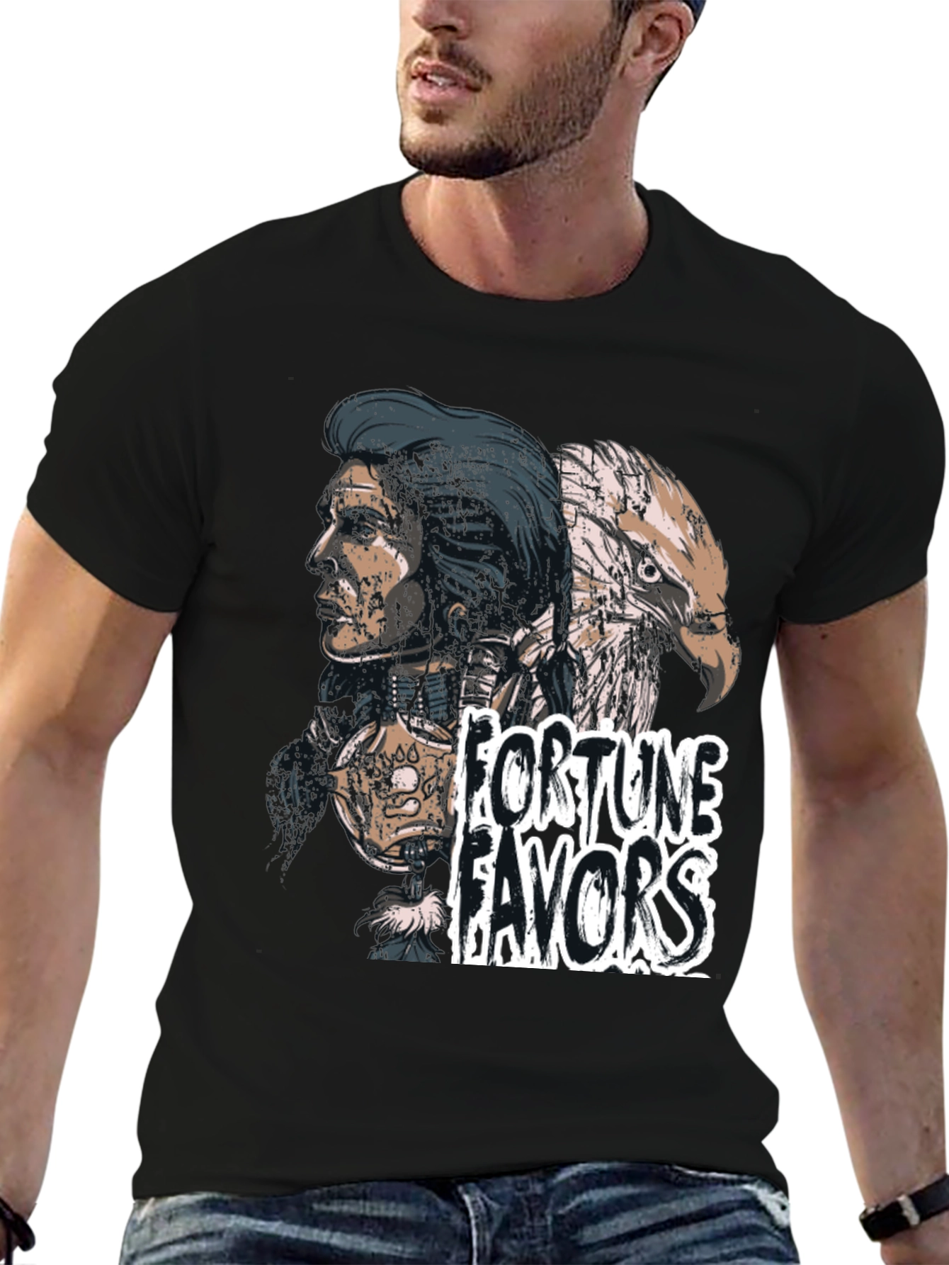 Fortune Favors Tee - Eagle & Native American Design