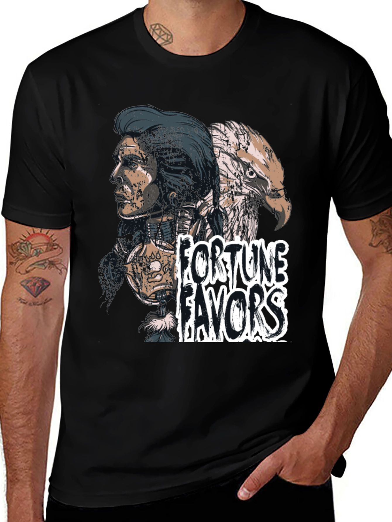 Fortune Favors Tee - Eagle & Native American Design