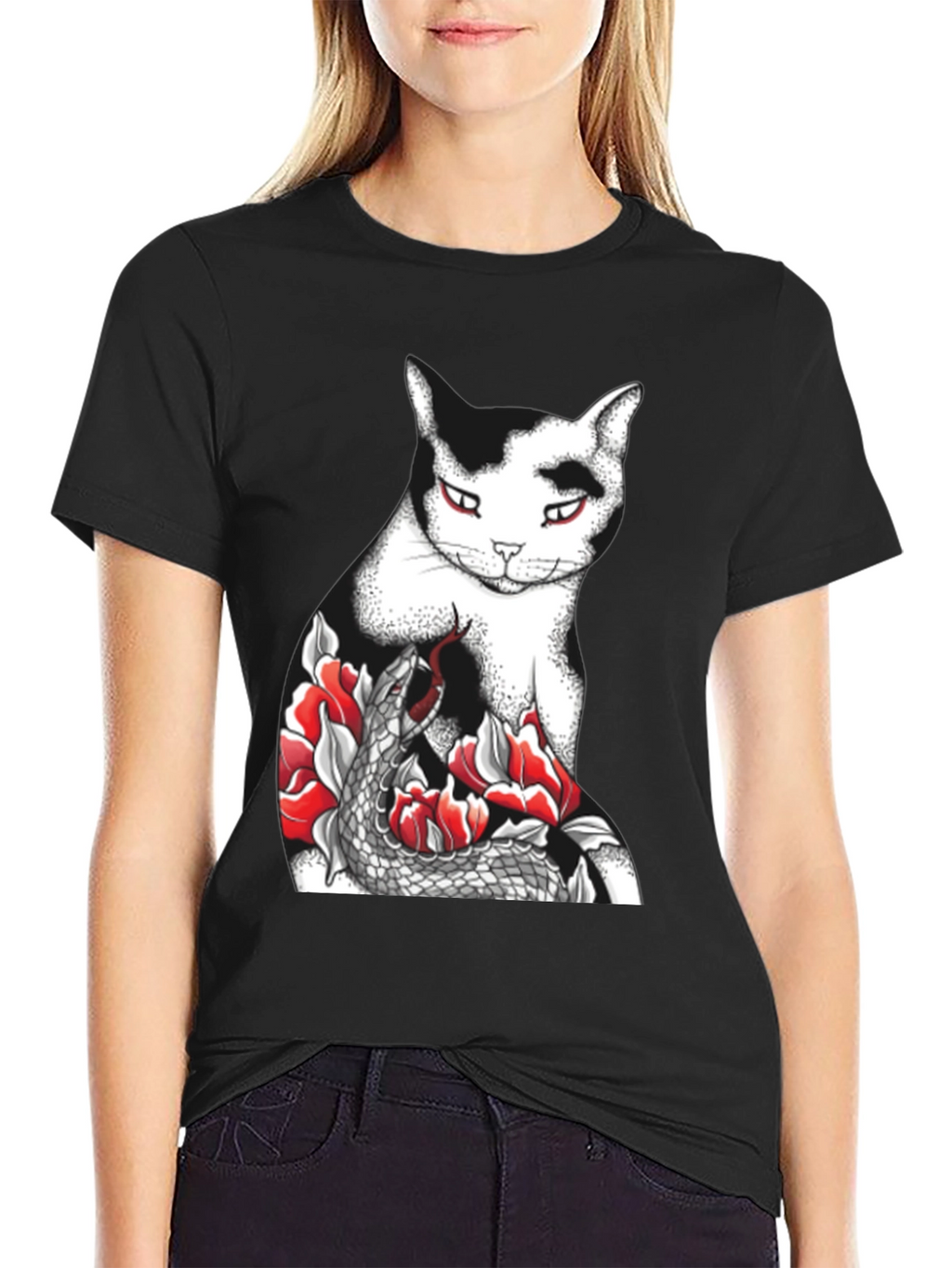 Cat & Snake Graphic Tee - Unique Design