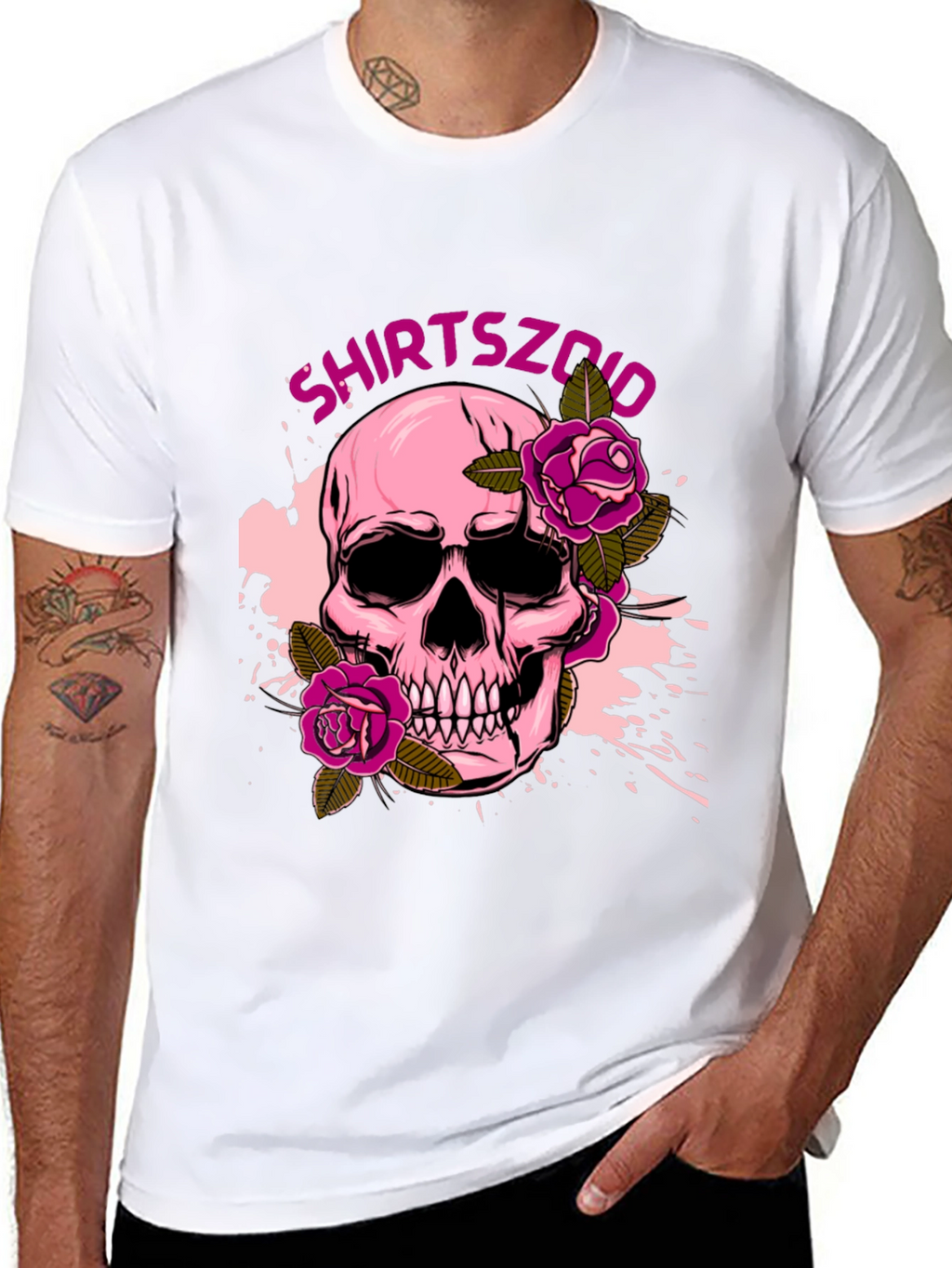 Skull and Roses Graphic Tee - Mens Black T-Shirt
