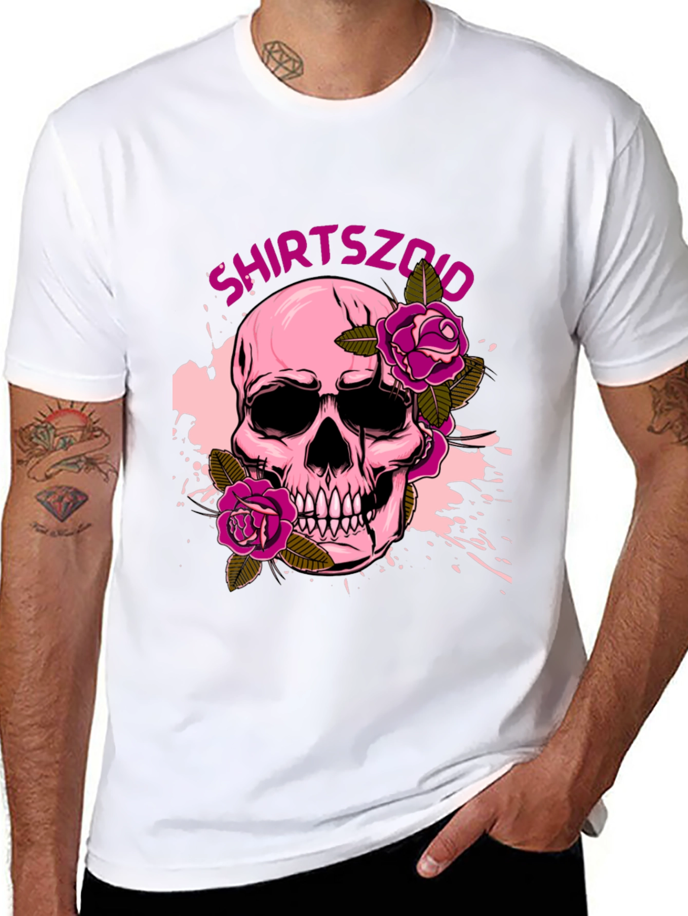 Skull and Roses Graphic Tee - Mens Black T-Shirt