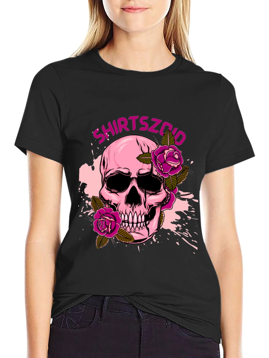 Skull and Roses Graphic Tee - Mens Black T-Shirt