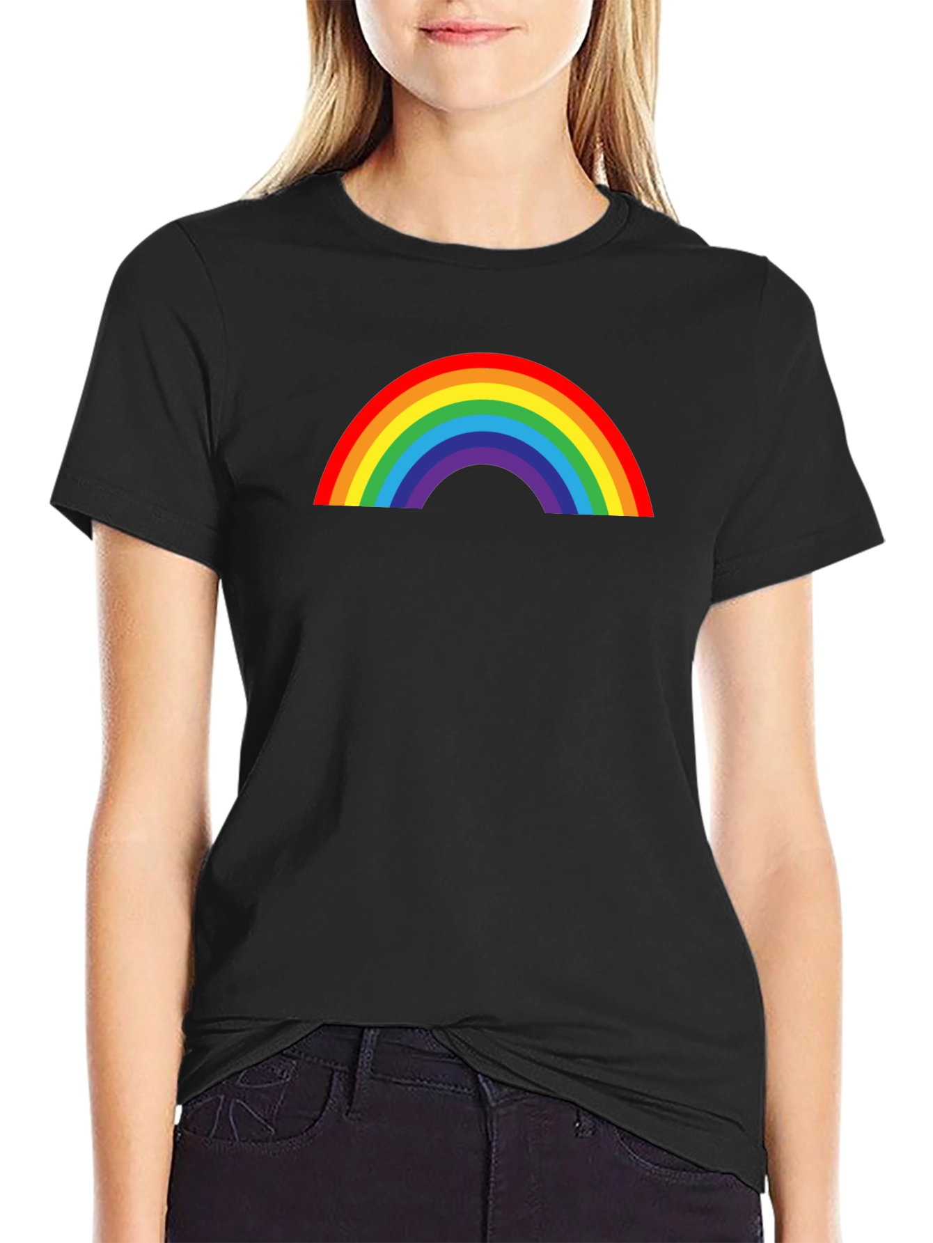 Rainbow Graphic Print Black T-Shirt