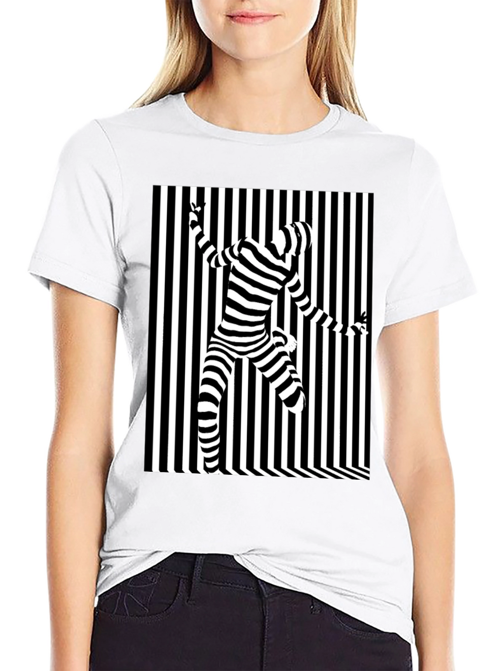 Optical Illusion Striped Tee - Modern Graphic Print