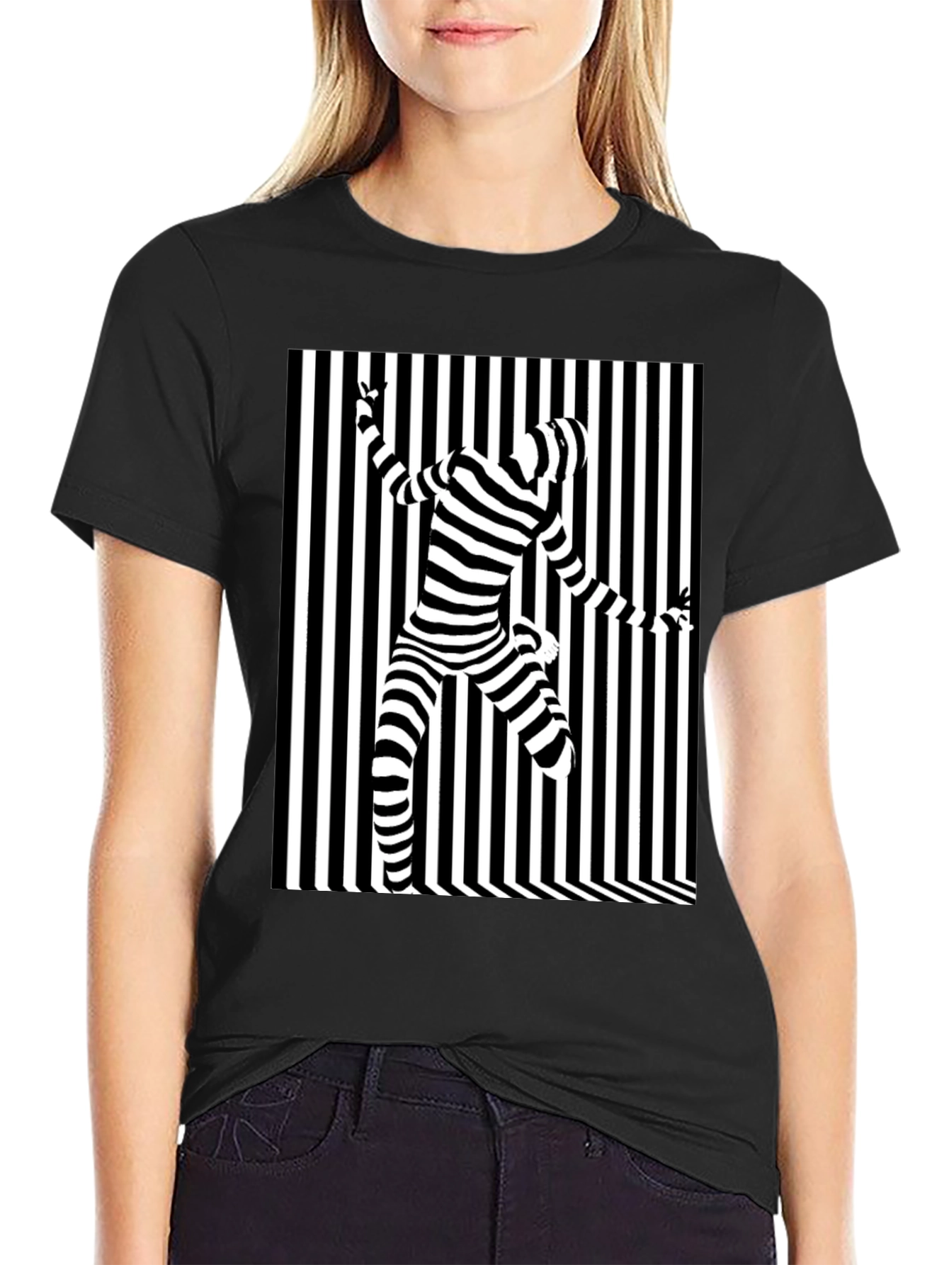 Optical Illusion Striped Tee - Modern Graphic Print