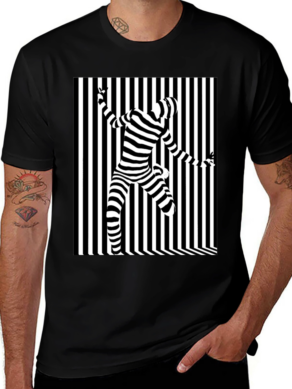 Optical Illusion Striped Tee - Modern Graphic Print