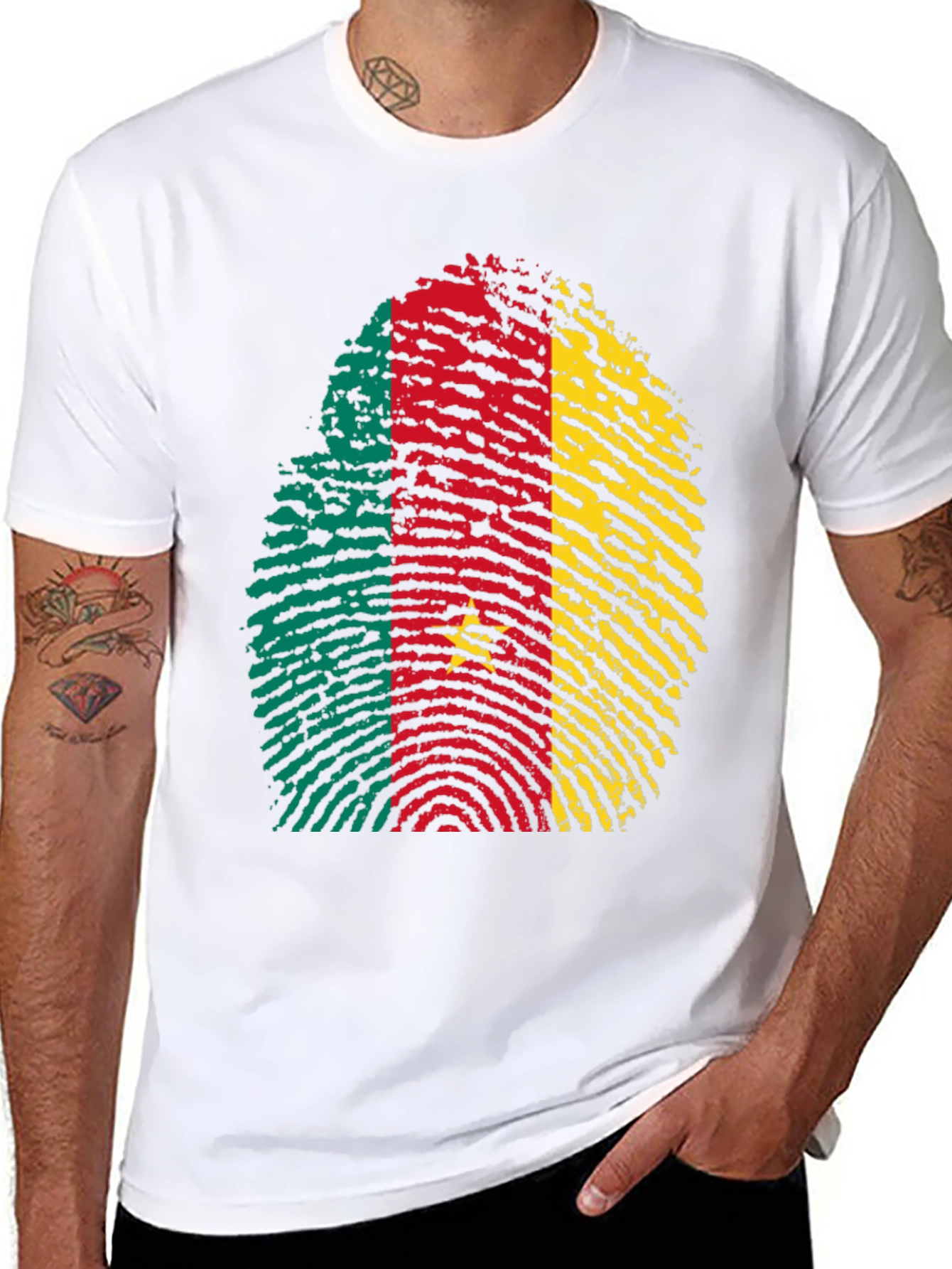 Cameroon Flag Fingerprint Black T-Shirt