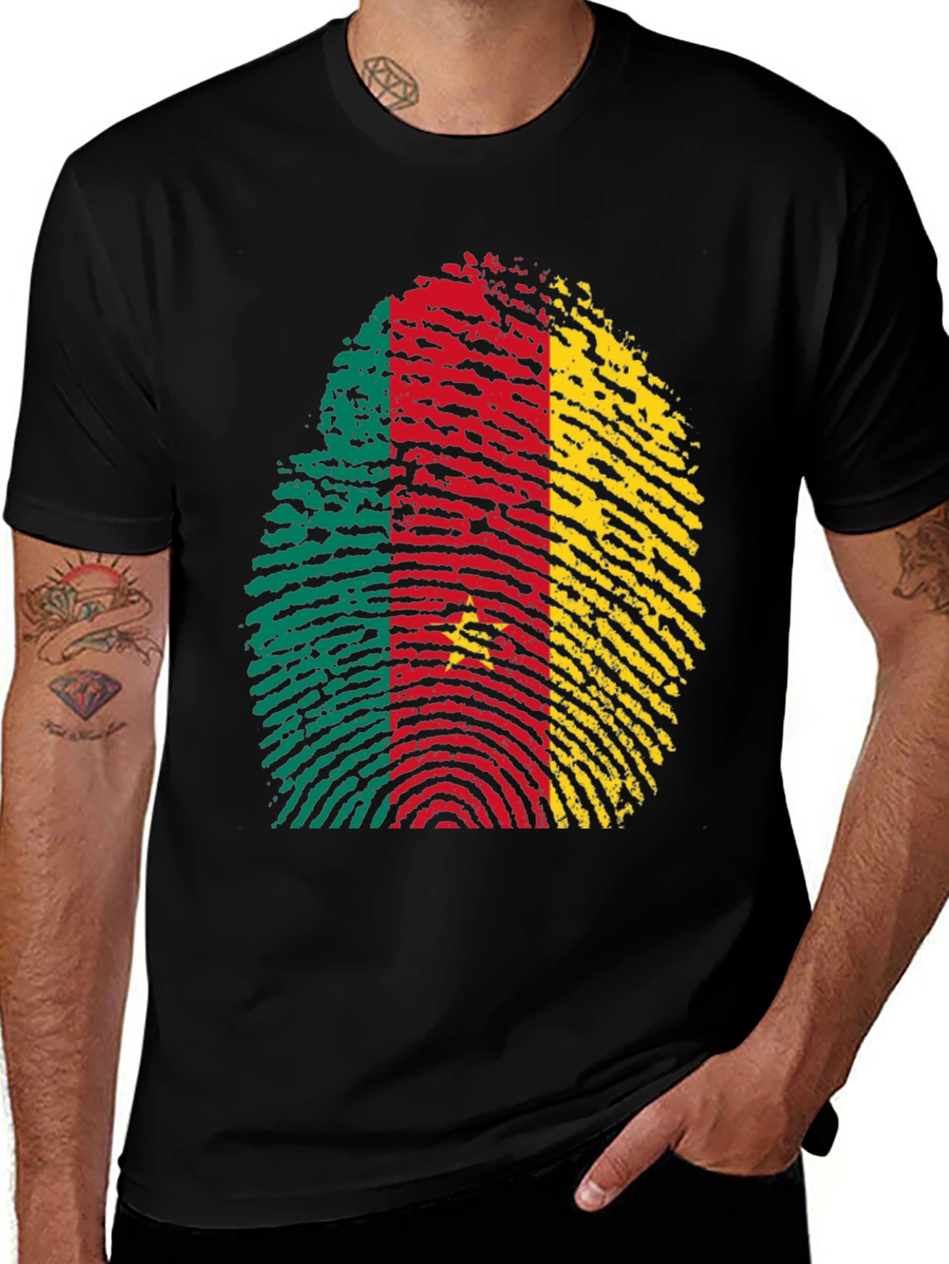 Cameroon Flag Fingerprint Black T-Shirt