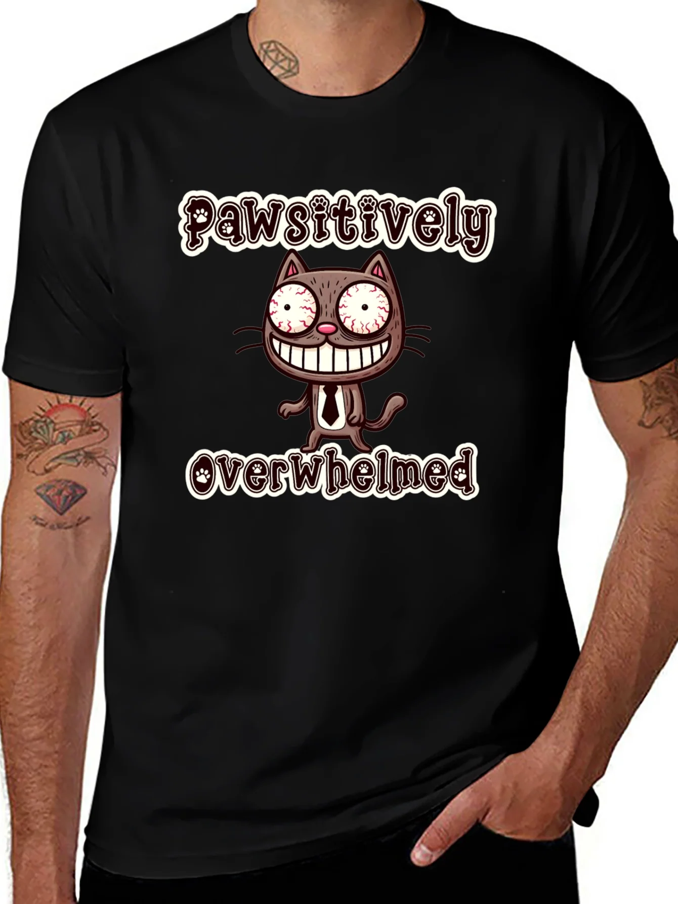 Pawsitively Overwhelmed Funny Cat T-Shirt