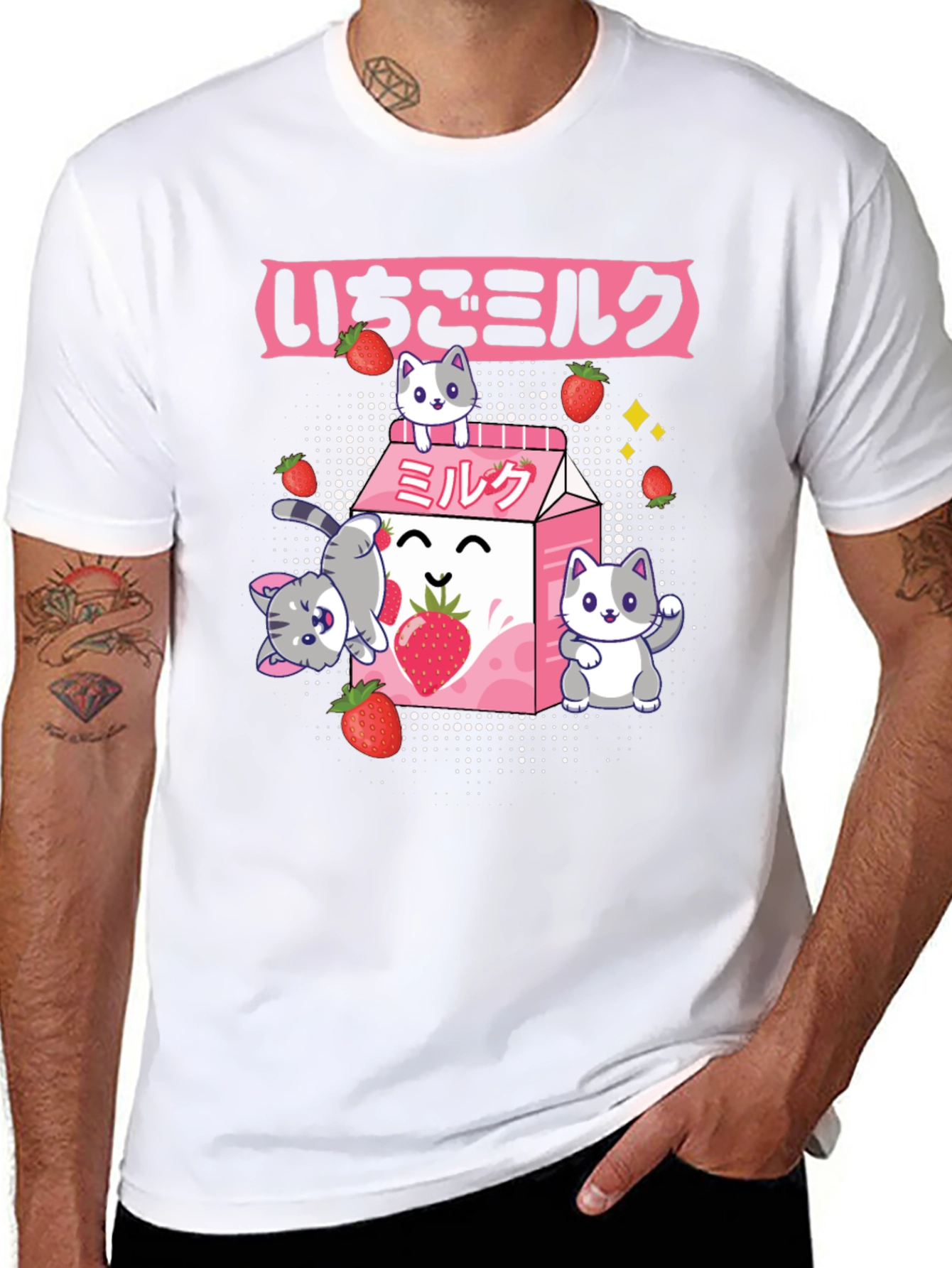 Strawberry Milk Cat T-Shirt - Kawaii Anime Style