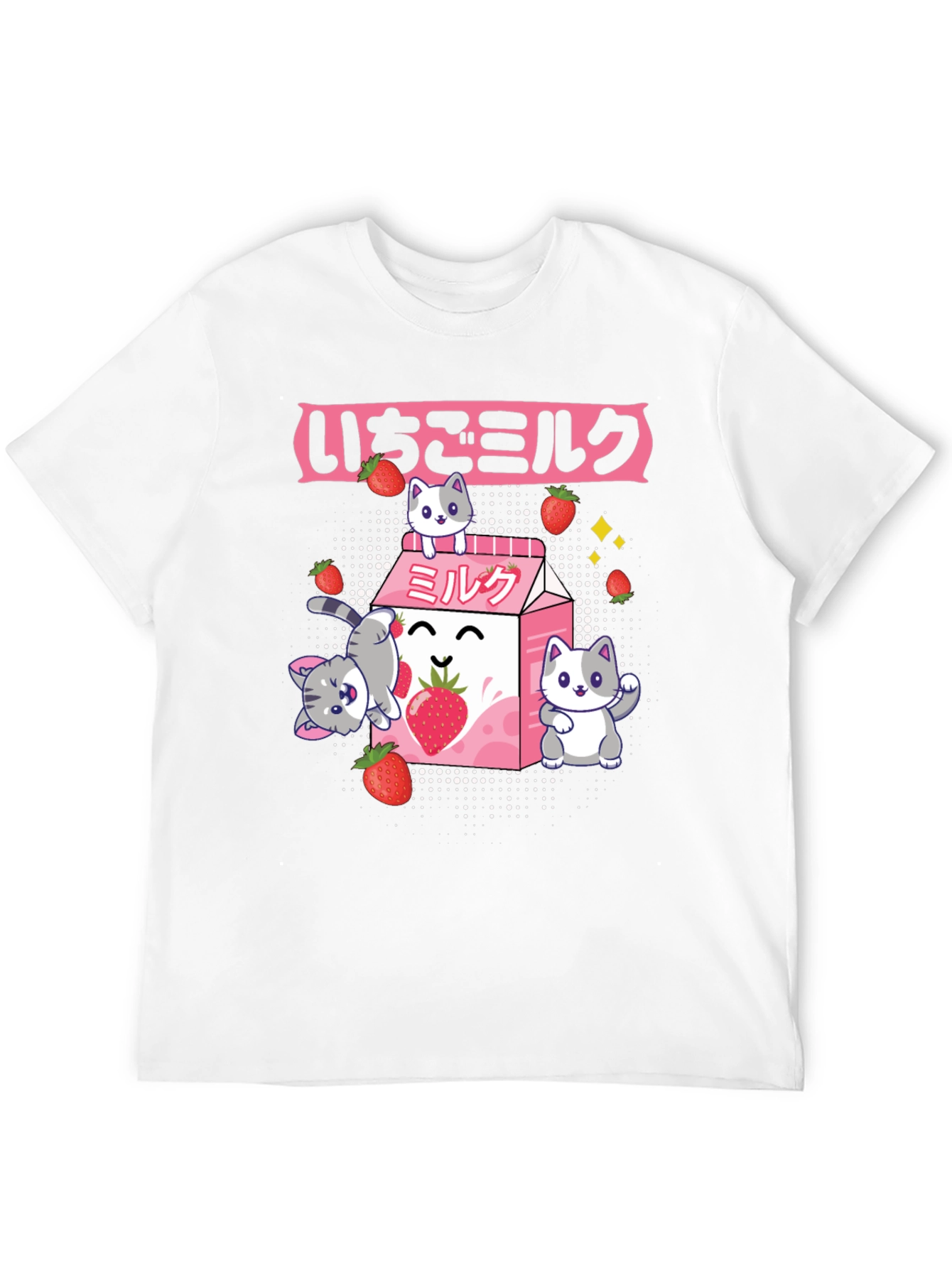 Strawberry Milk Cat T-Shirt - Kawaii Anime Style