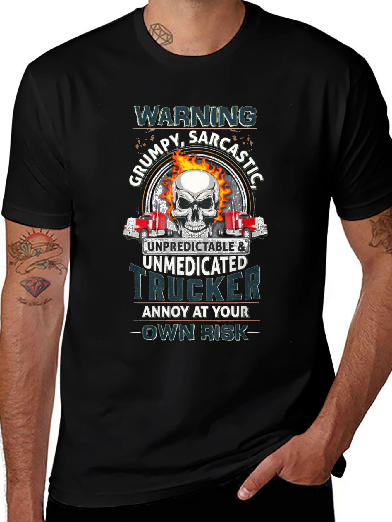 Warning Grumpy Trucker Skull T-Shirt