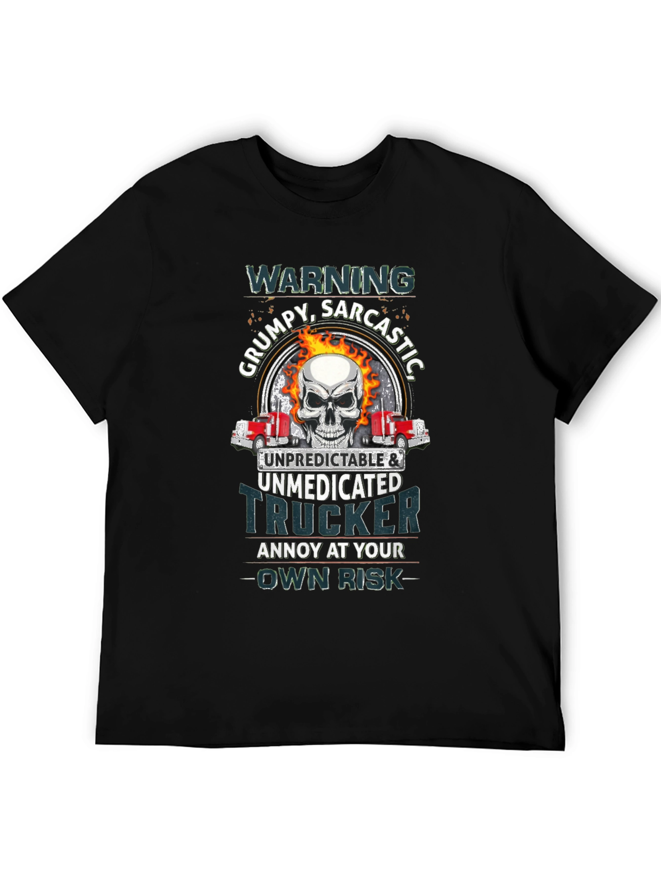 Warning Grumpy Trucker Skull T-Shirt