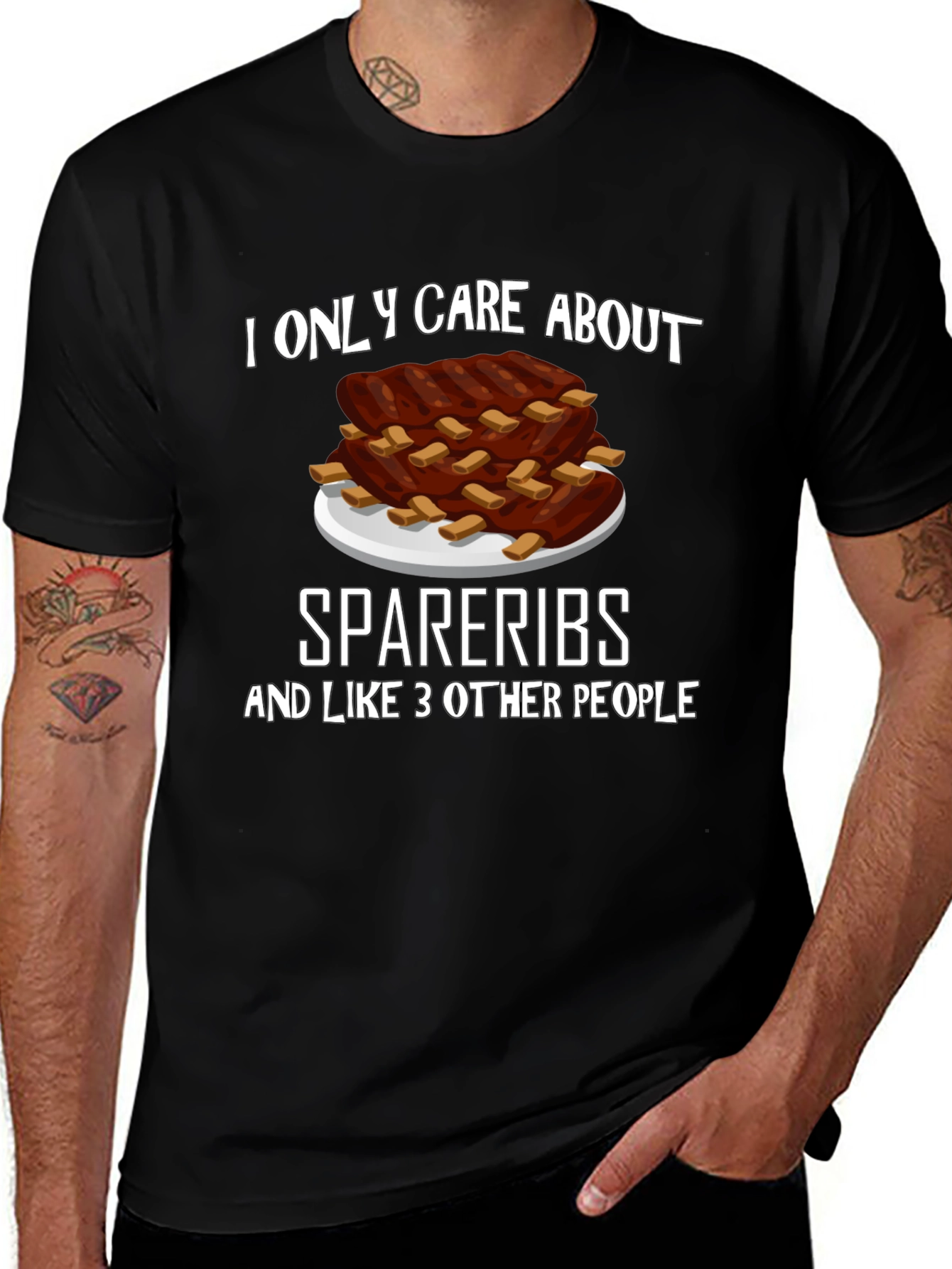 Funny Spare Ribs Graphic T-Shirt - Black