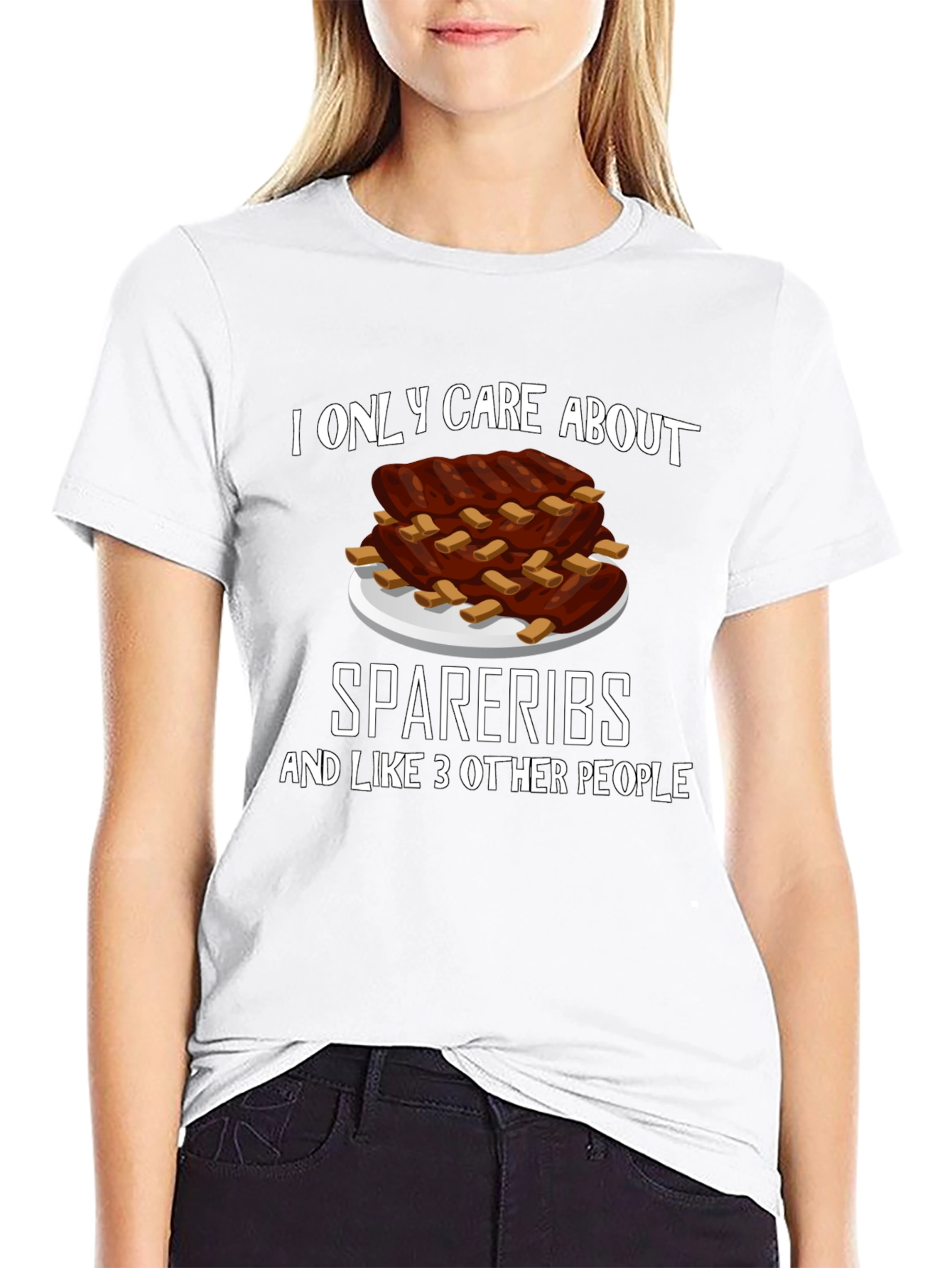 Funny Spare Ribs Graphic T-Shirt - Black