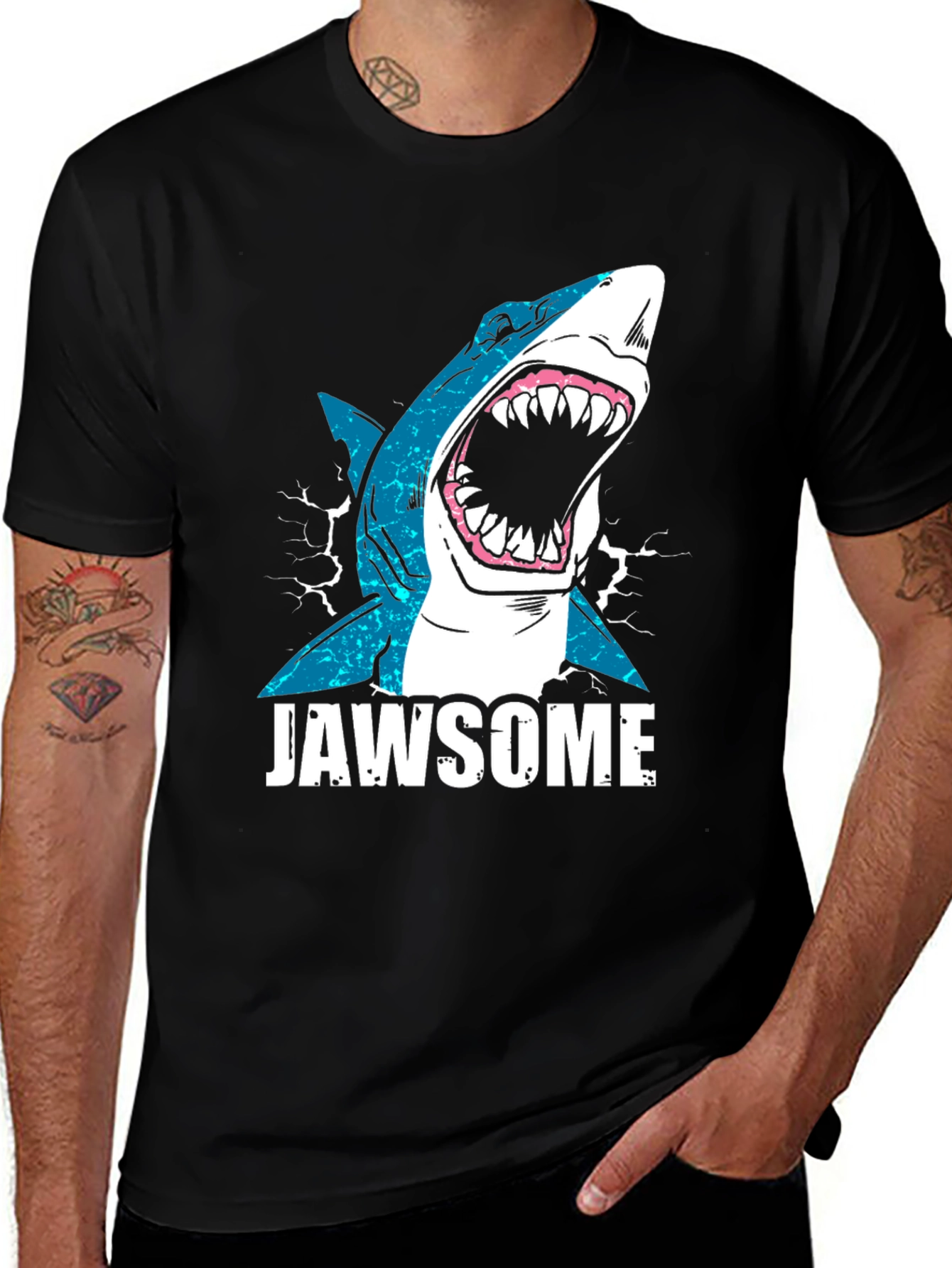 Jawsome Shark Graphic Tee - Black Cotton T-Shirt