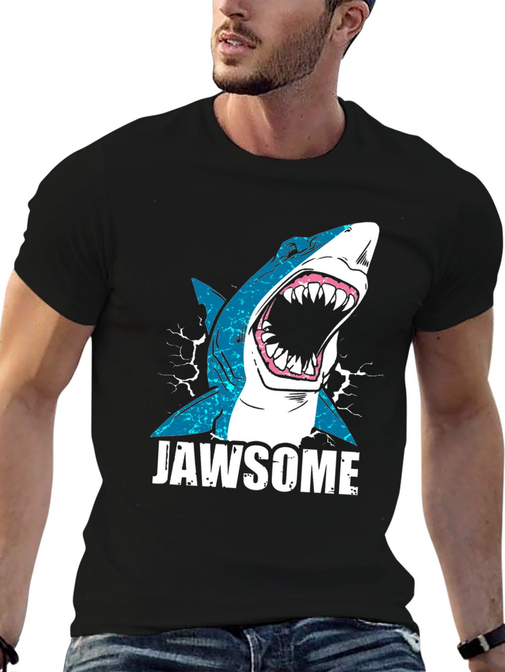 Jawsome Shark Graphic Tee - Black Cotton T-Shirt