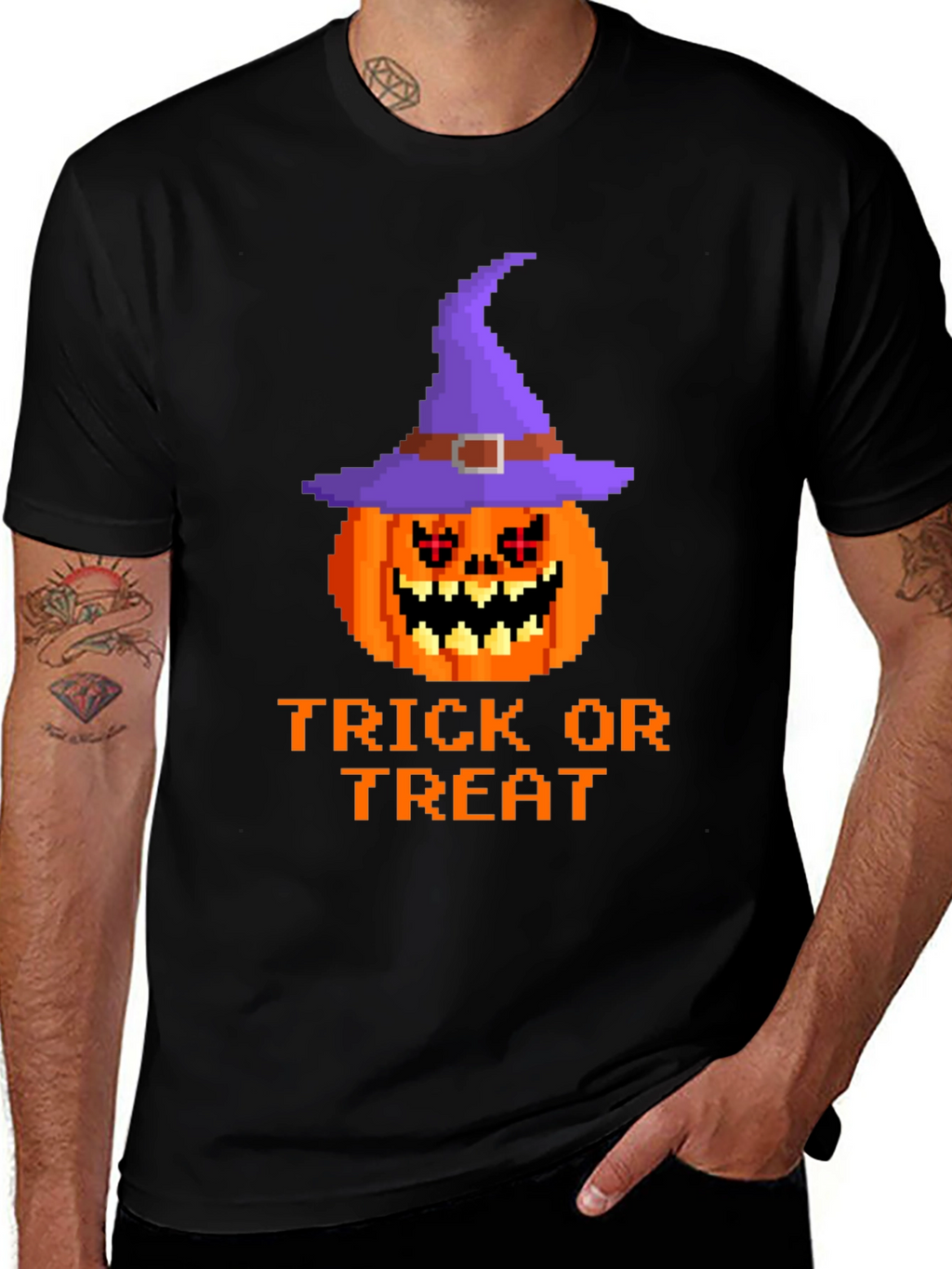 Halloween Pixel Pumpkin Witch Hat T-Shirt