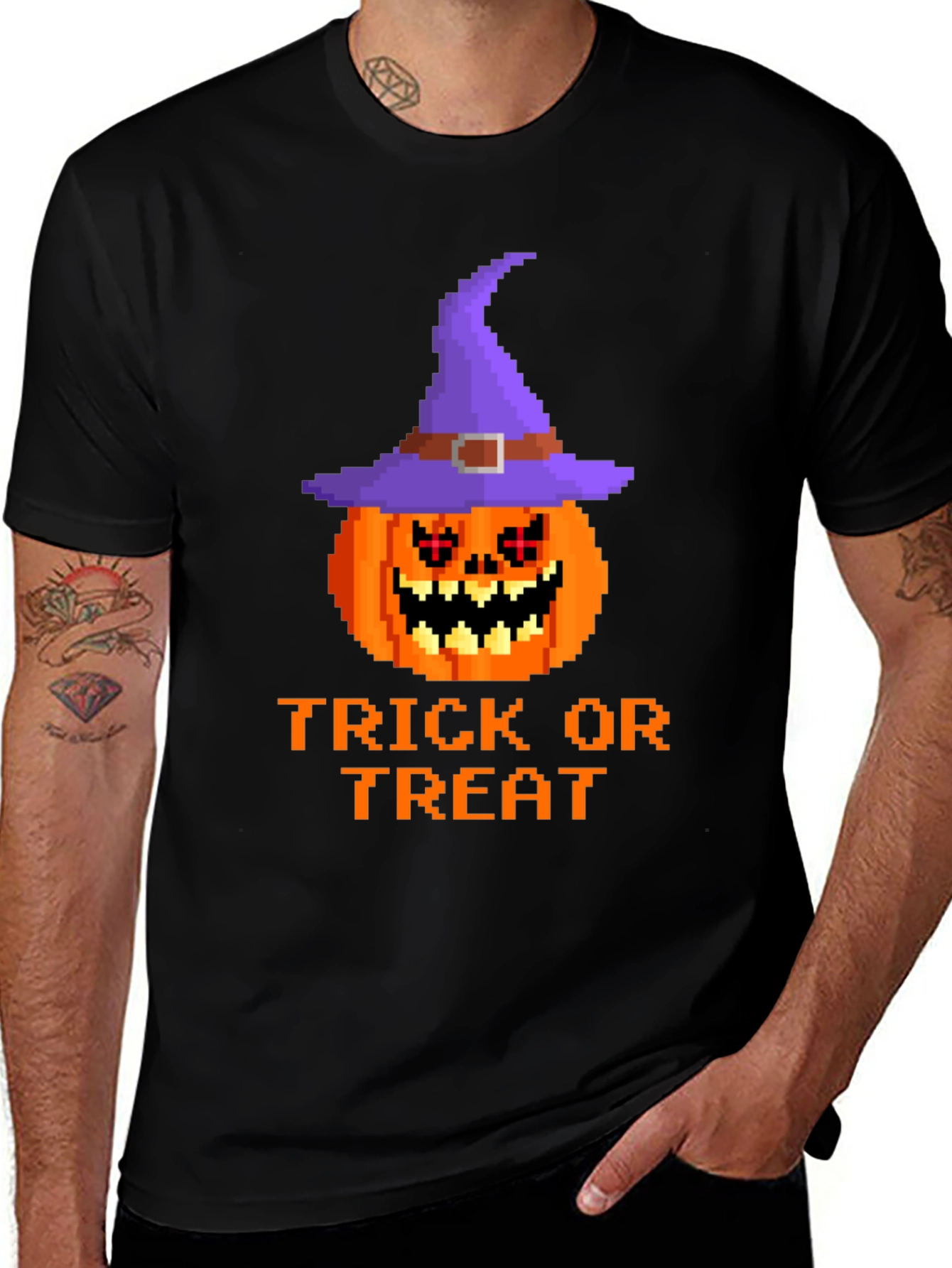 Halloween Pixel Pumpkin Witch Hat T-Shirt