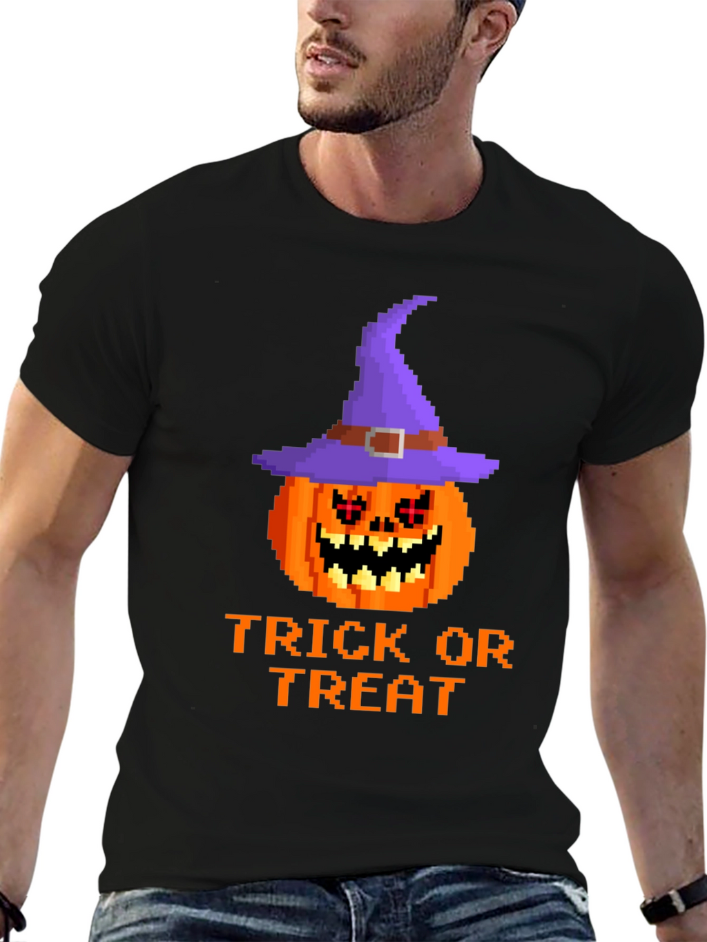 Halloween Pixel Pumpkin Witch Hat T-Shirt