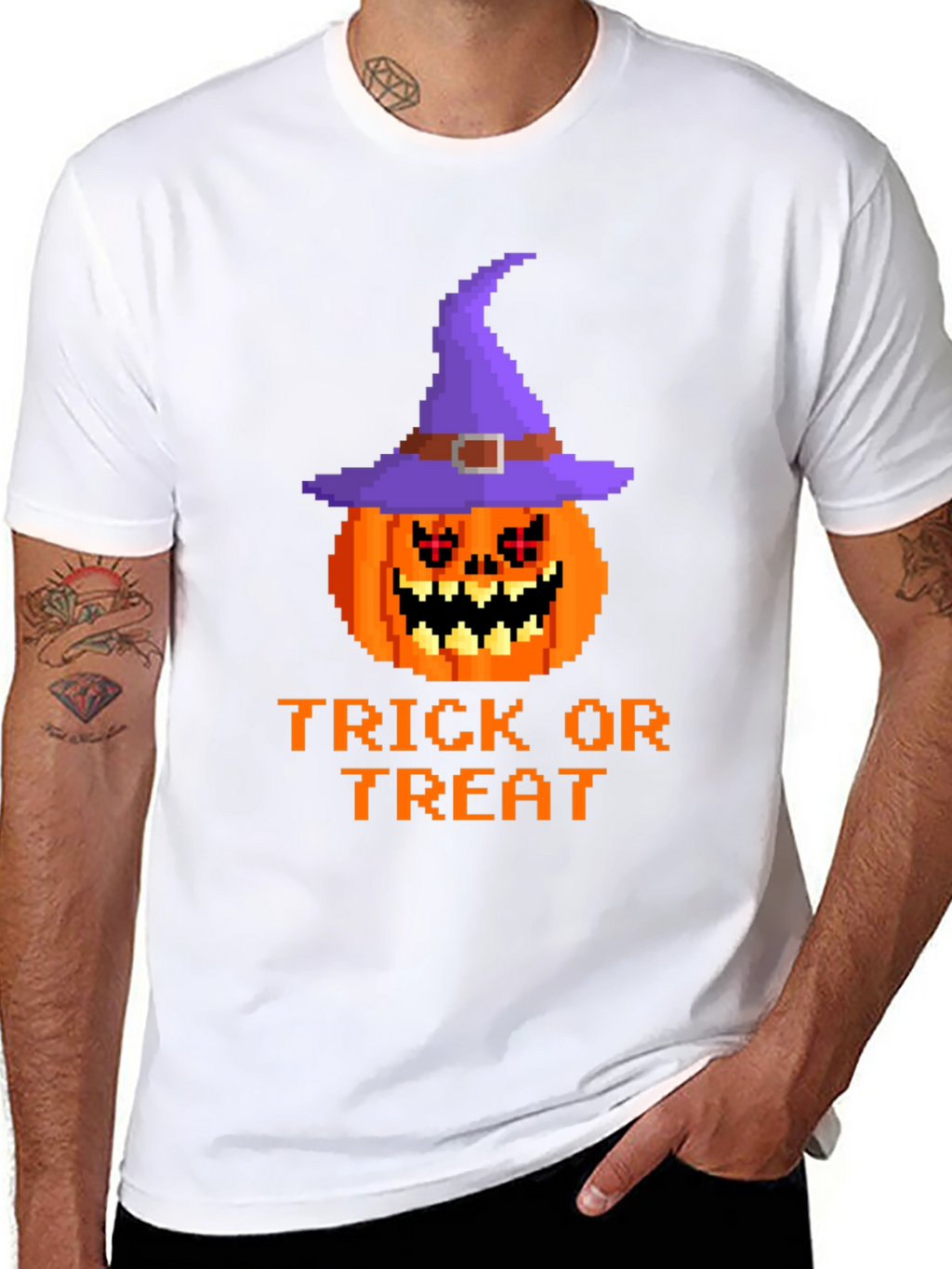 Halloween Pixel Pumpkin Witch Hat T-Shirt