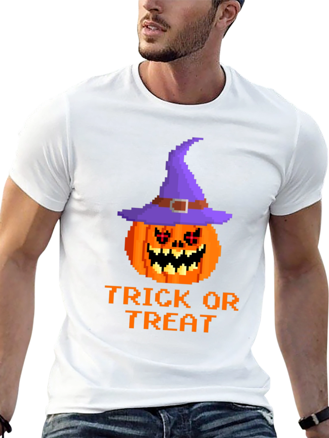 Halloween Pixel Pumpkin Witch Hat T-Shirt