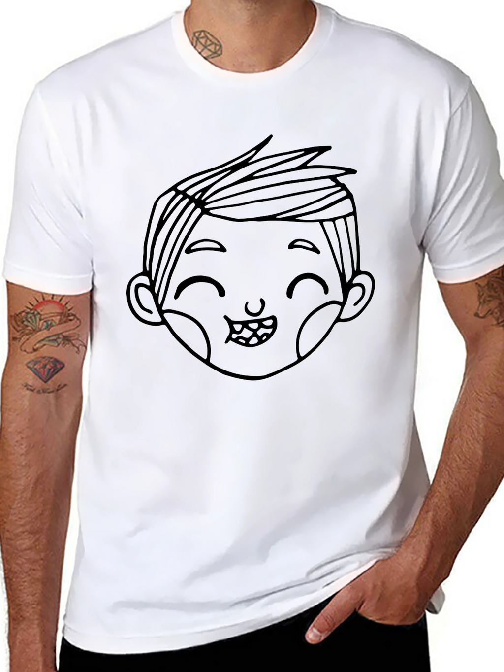 Cute Boy Graphic Black T-Shirt