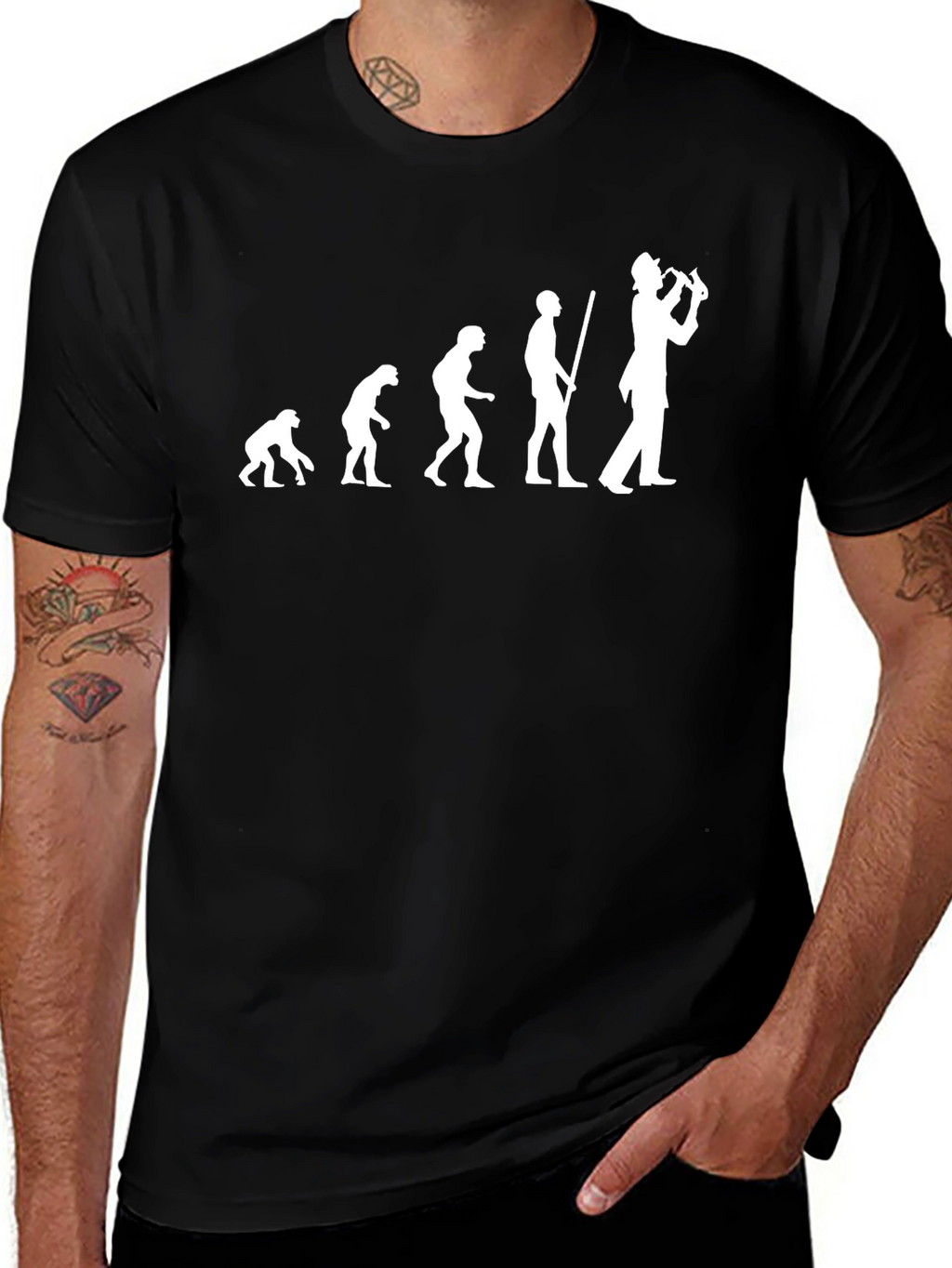 Evolution of Saxophone Player Black T-Shirt