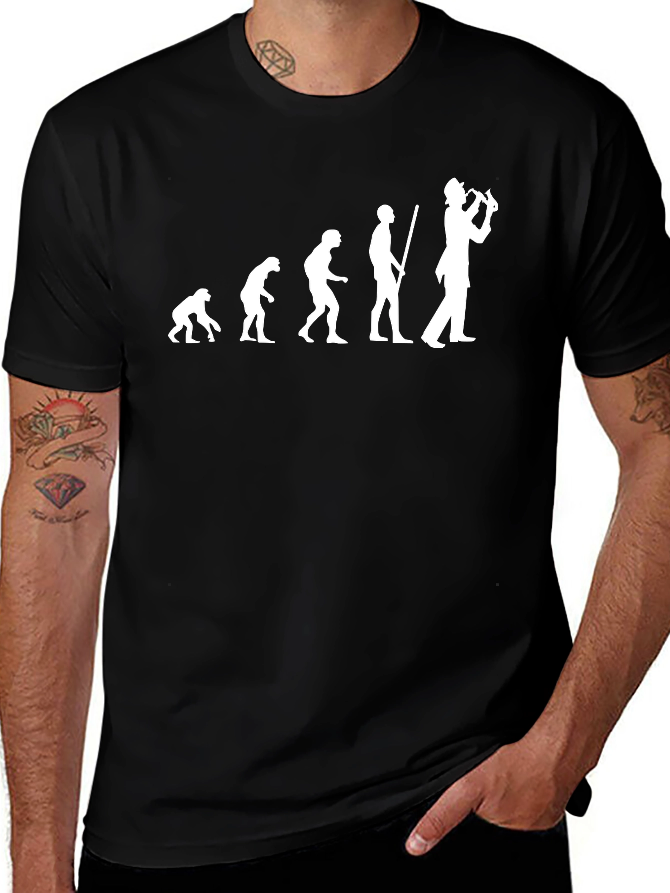 Evolution of Saxophone Player Black T-Shirt
