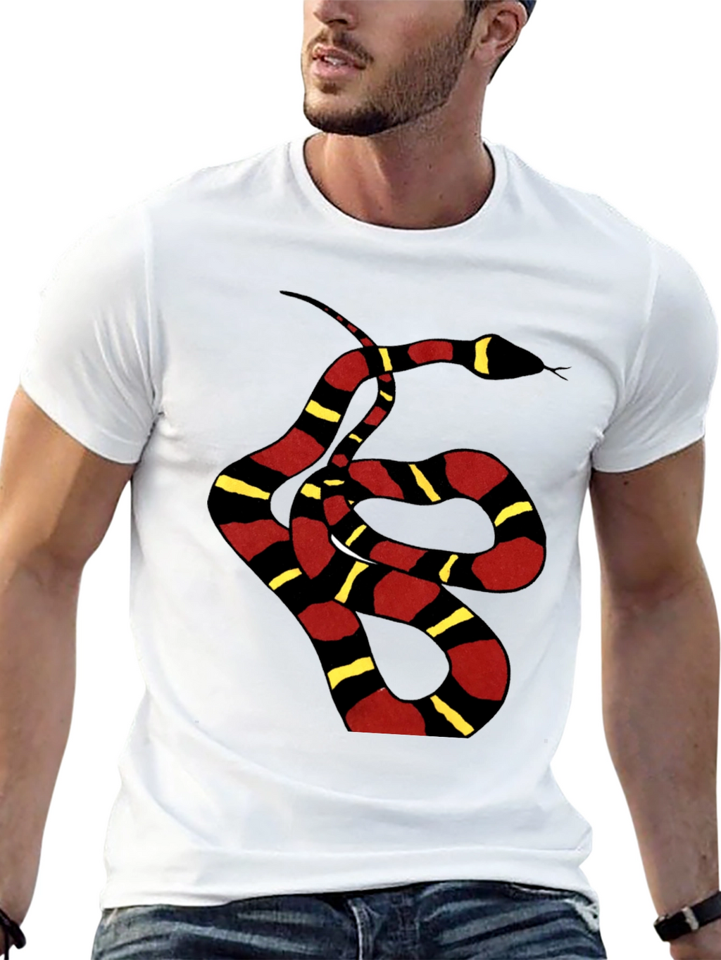Striped Snake Graphic Tee - Black Unisex T-Shirt