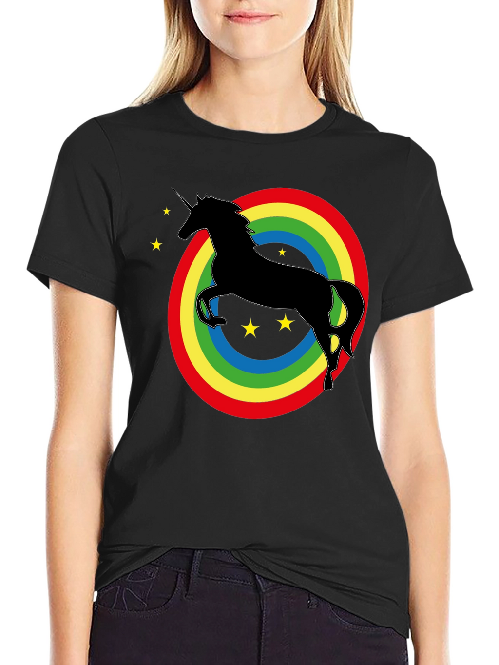 Rainbow Unicorn Graphic Tee - Black