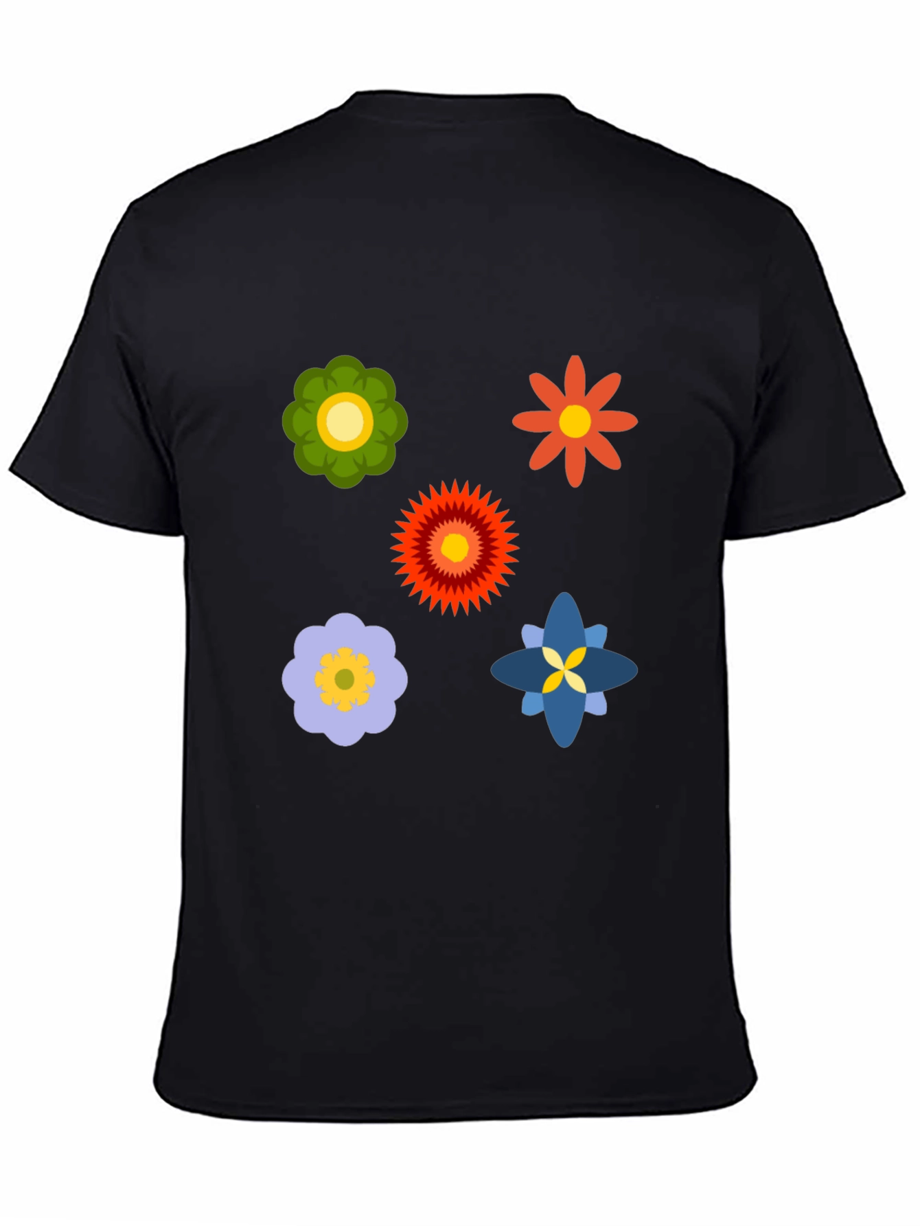 Floral Print Black Crew Neck T-Shirt