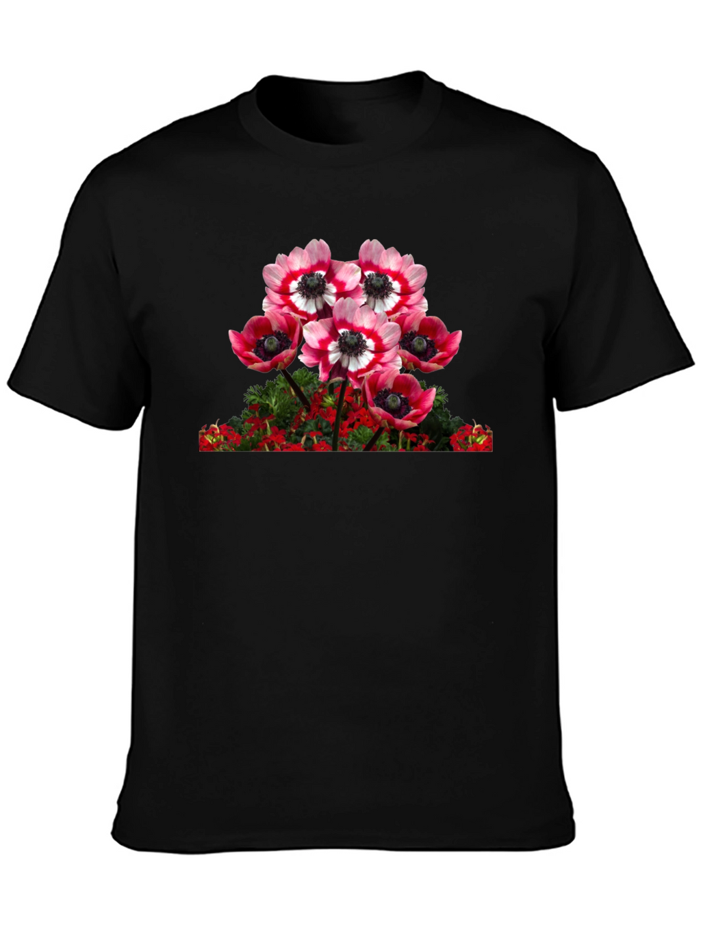 Floral Anemone Graphic Tee - Black Cotton Blend