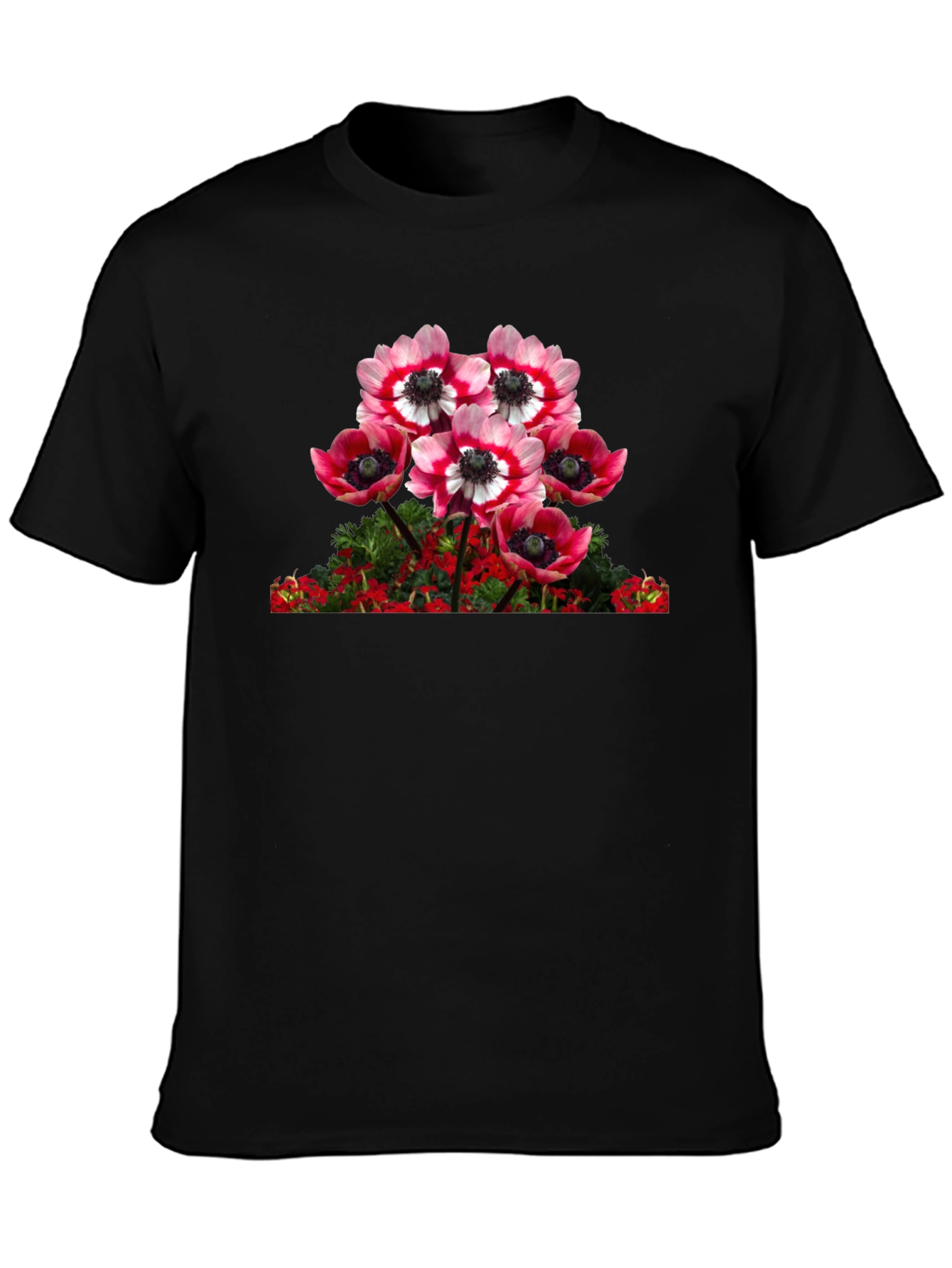 Floral Anemone Graphic Tee - Black Cotton Blend