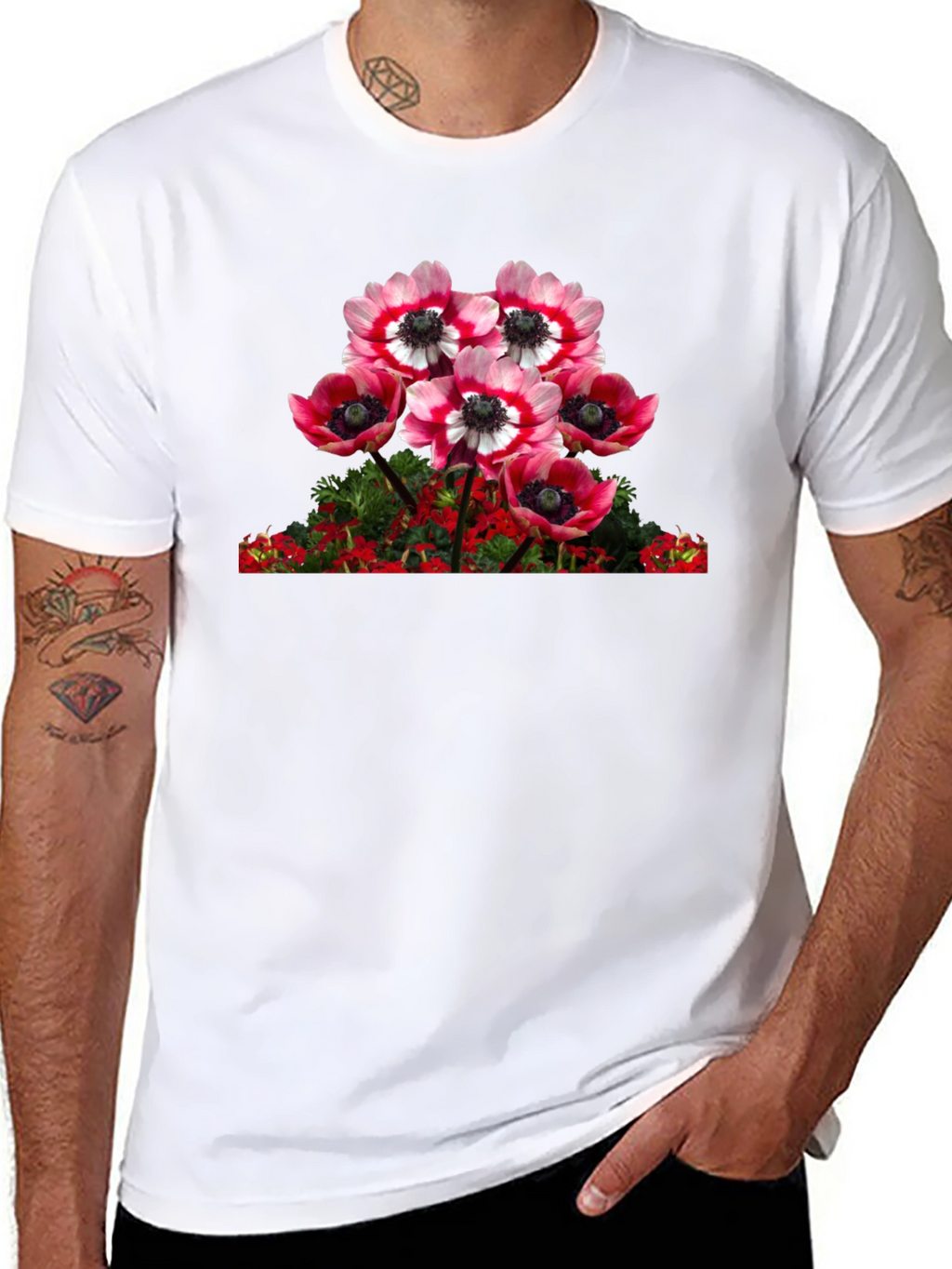 Floral Anemone Graphic Tee - Black Cotton Blend