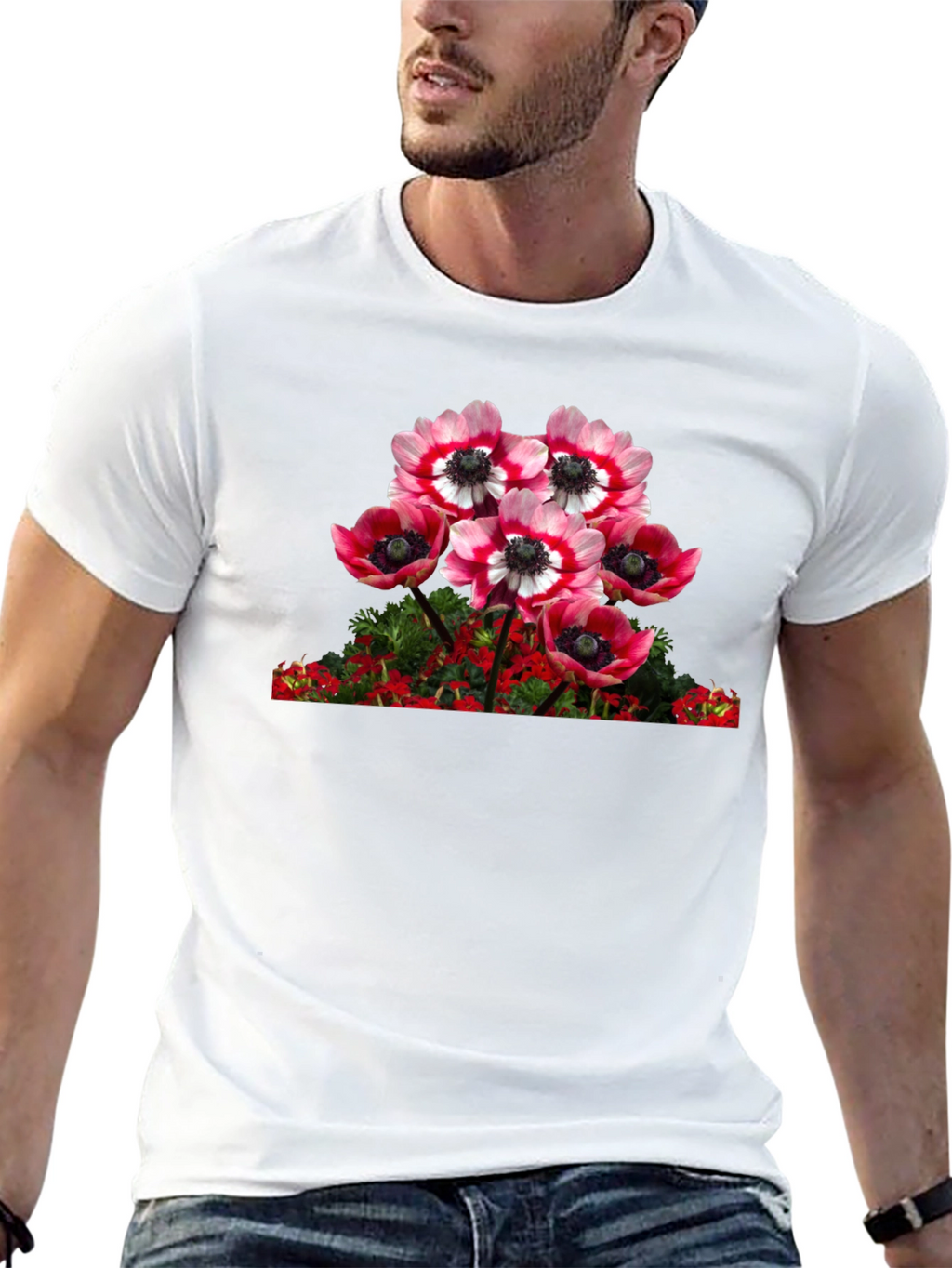 Floral Anemone Graphic Tee - Black Cotton Blend